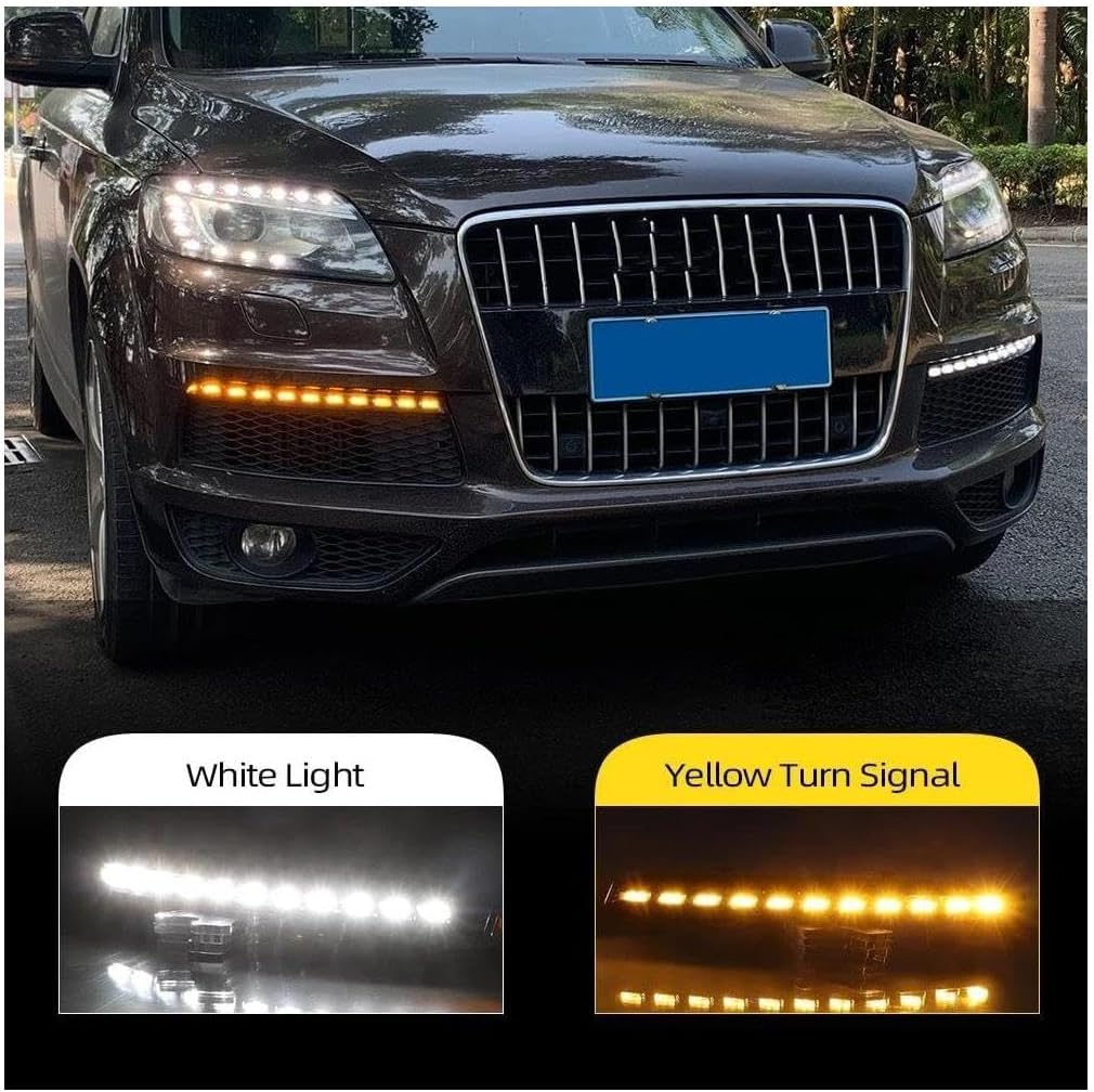 Car Turn Signal Lights Blinker Lights 1 Pair for for Q7 2010 2011 2012 2013 2014 2015 Car Flashing LED DRL Dynamic Yellow Turn Signal Daytime Running Light Fog Lamp