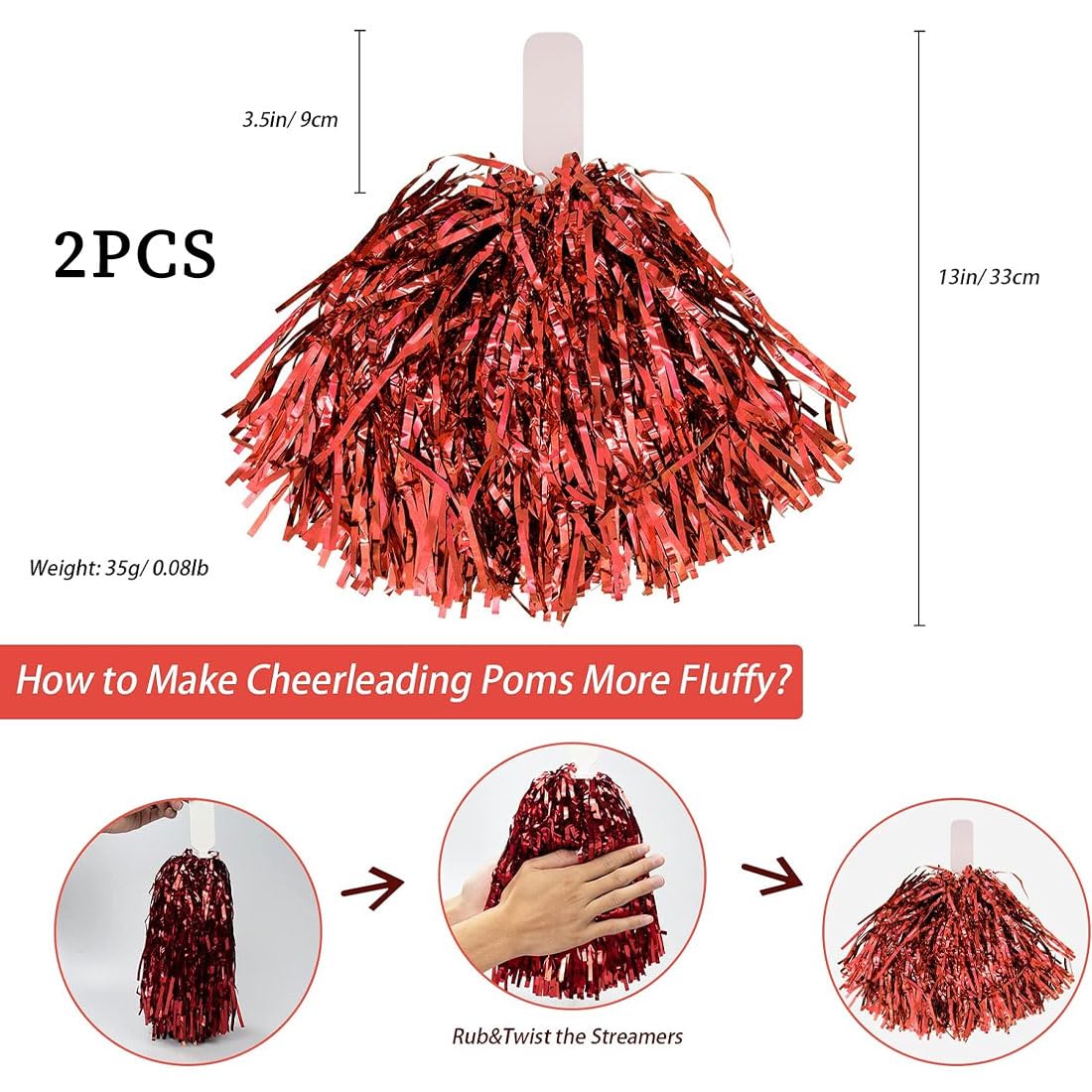 BZKSER Pompones de Animadora - 2 pcs de Pompones de porrista de Metal Foil,Pompones de Animadora con Asas, para Juegos de Pelota, Bailes, Fiestas de Carnaval,Chica Caliente — view 2