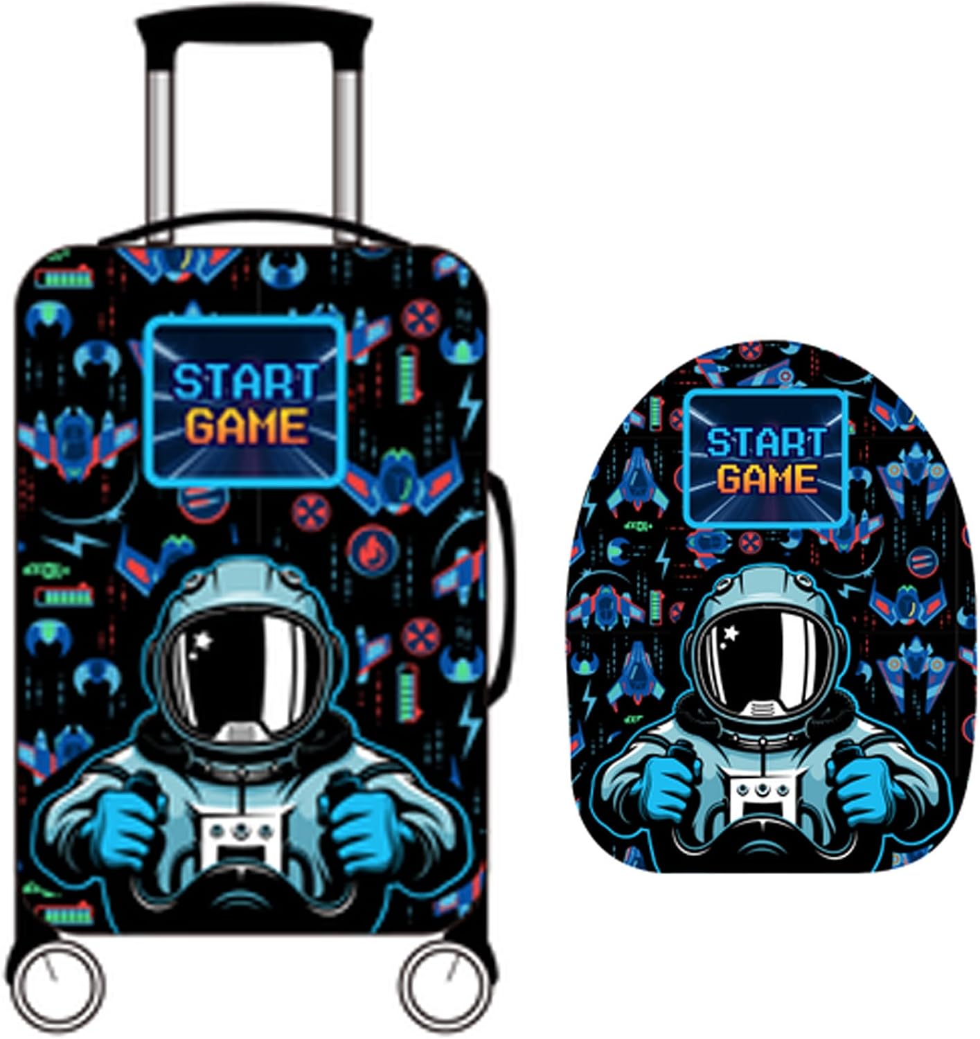 Kids Luggage with Spinner Wheels Set, 16inch Kids Rocket Suitcase, Carry on Luggage Hardside Boys and U shaped Pillow, Toddler Rolling Suitcase for Travel, Airline Approved