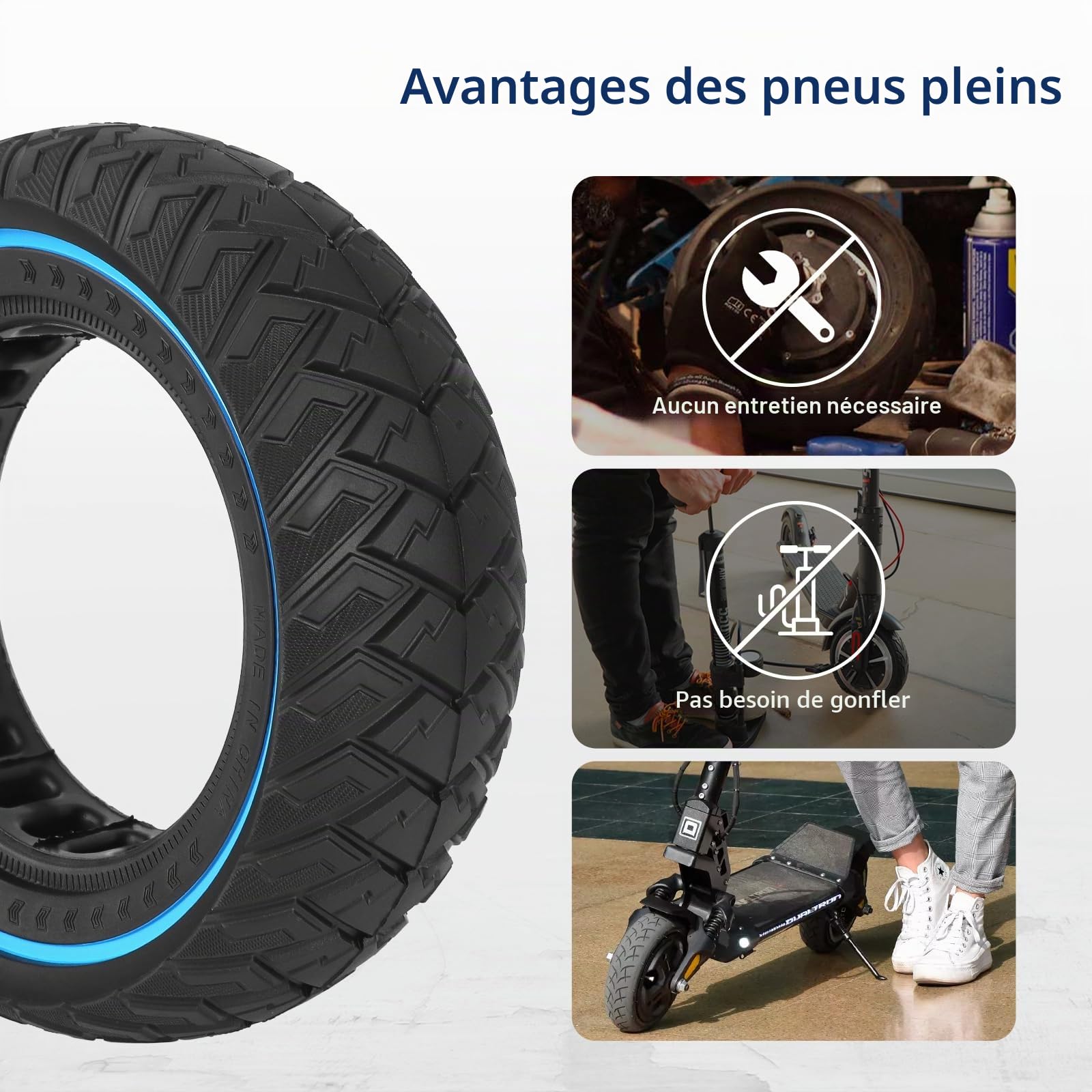 ulip 8.5x3 Pneu de roue avant et arrière de rechange pour Zero 8 Zero 9 VSETT 8 VSETT 9 PRO Kugoo X1 Kugoo Kirin G2 Pro Scooter, 8 1/2 x 3.0 Off-Road Pneu Complet (2 Pièces)