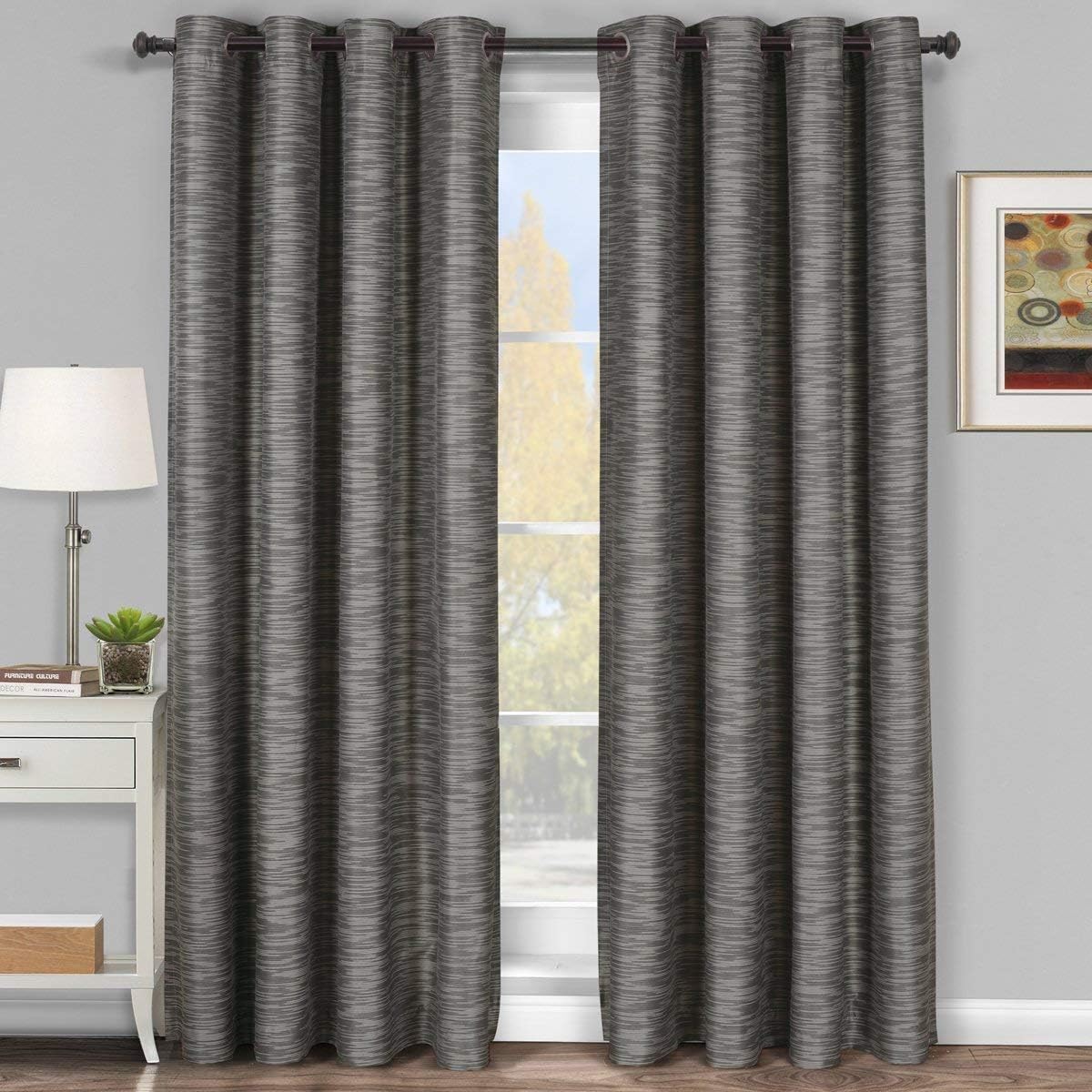 Royal Hotel Galleria Gray-Silver Grommet Blackout Window Curtain Panel, Blackout Tonal, Stripe Pattern, 54x95 inches image 2