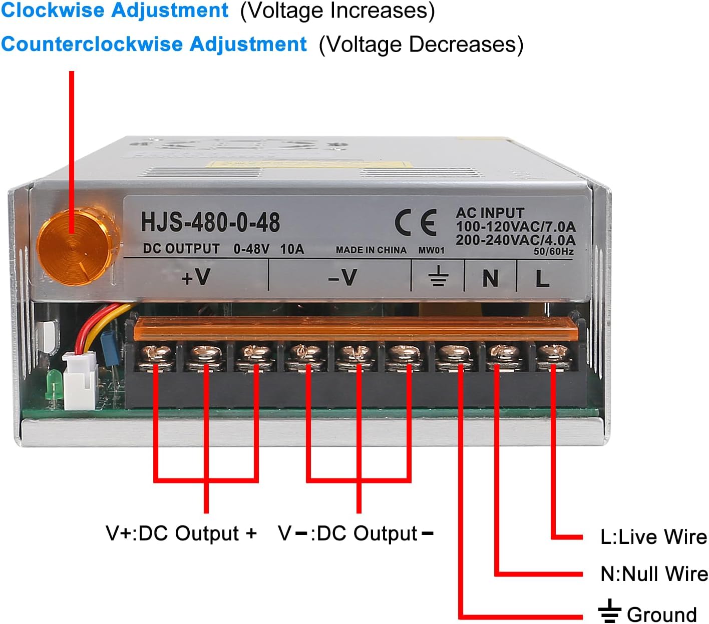 Adjustable DC Power Voltage Converter 48V Power Supply AC 110V-220V to DC 0-48V Module Switching Power Supply Digital Display 480W 10A Voltage Regulator Transformer for Lab CCTV Radio
