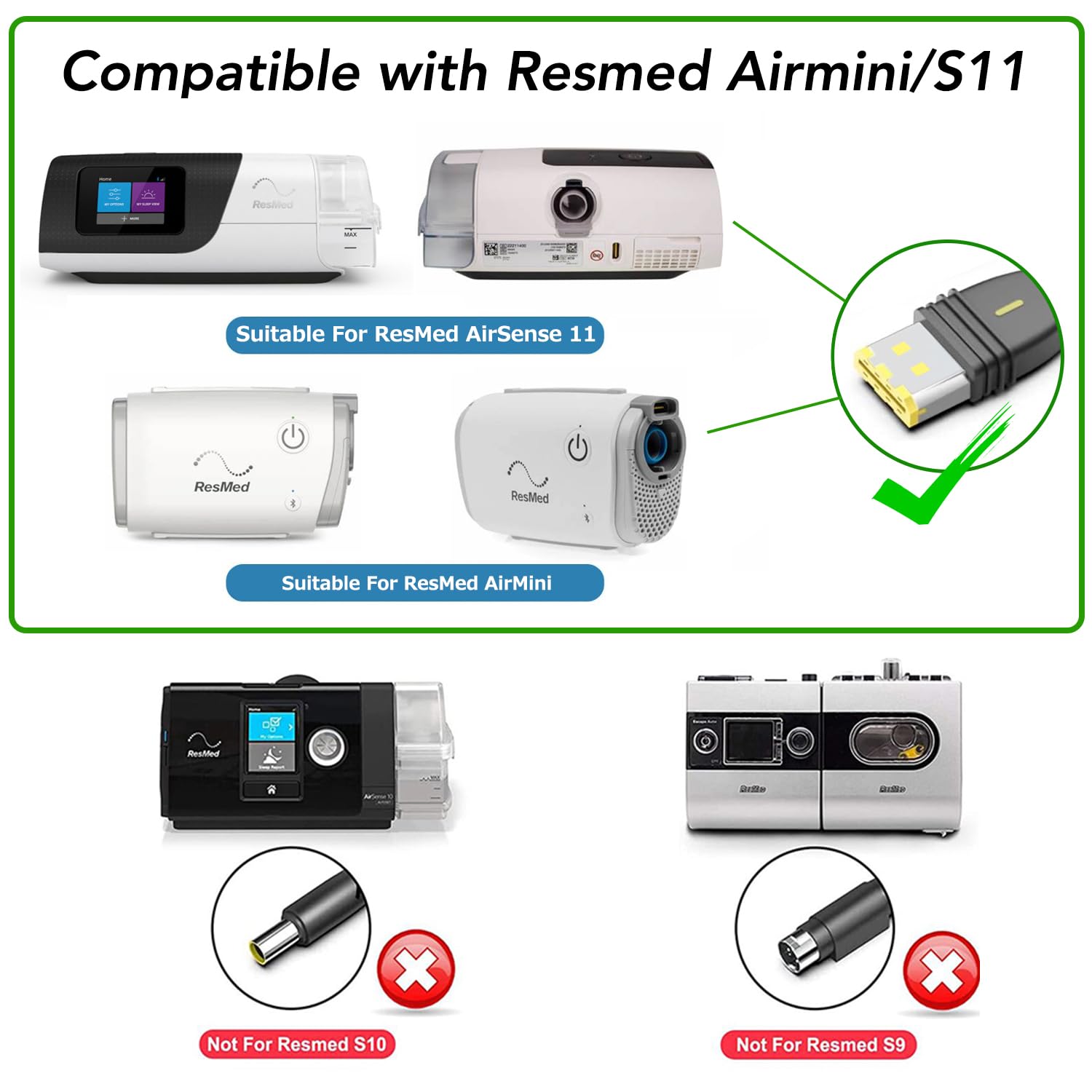 KFD Ersatz Netzteil Resmed AirSense 11 Zubehör 24V 65W Ladegerät AC Adapter für Resmed AirSense 11 AutoSet Elite CPAP Machine Stromkabel AirCurve 11 AirSense 11 AutoSet Elite AirMini Air11 S11 39205