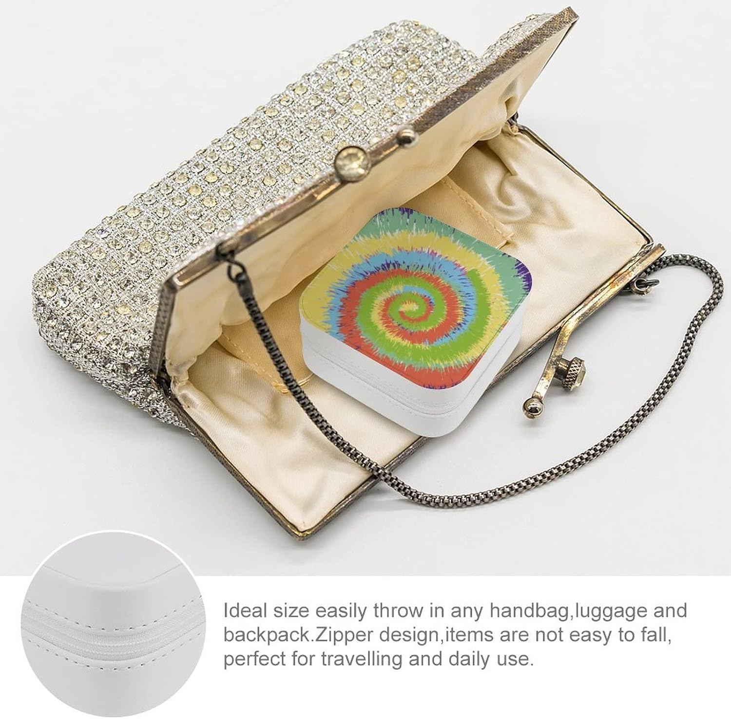 Jewelry Box, PU Small Portable Travel Case, Organizer Display Storage Holder Box for Rings, Earrings, Necklaces, Bracelets - Colorful image 3
