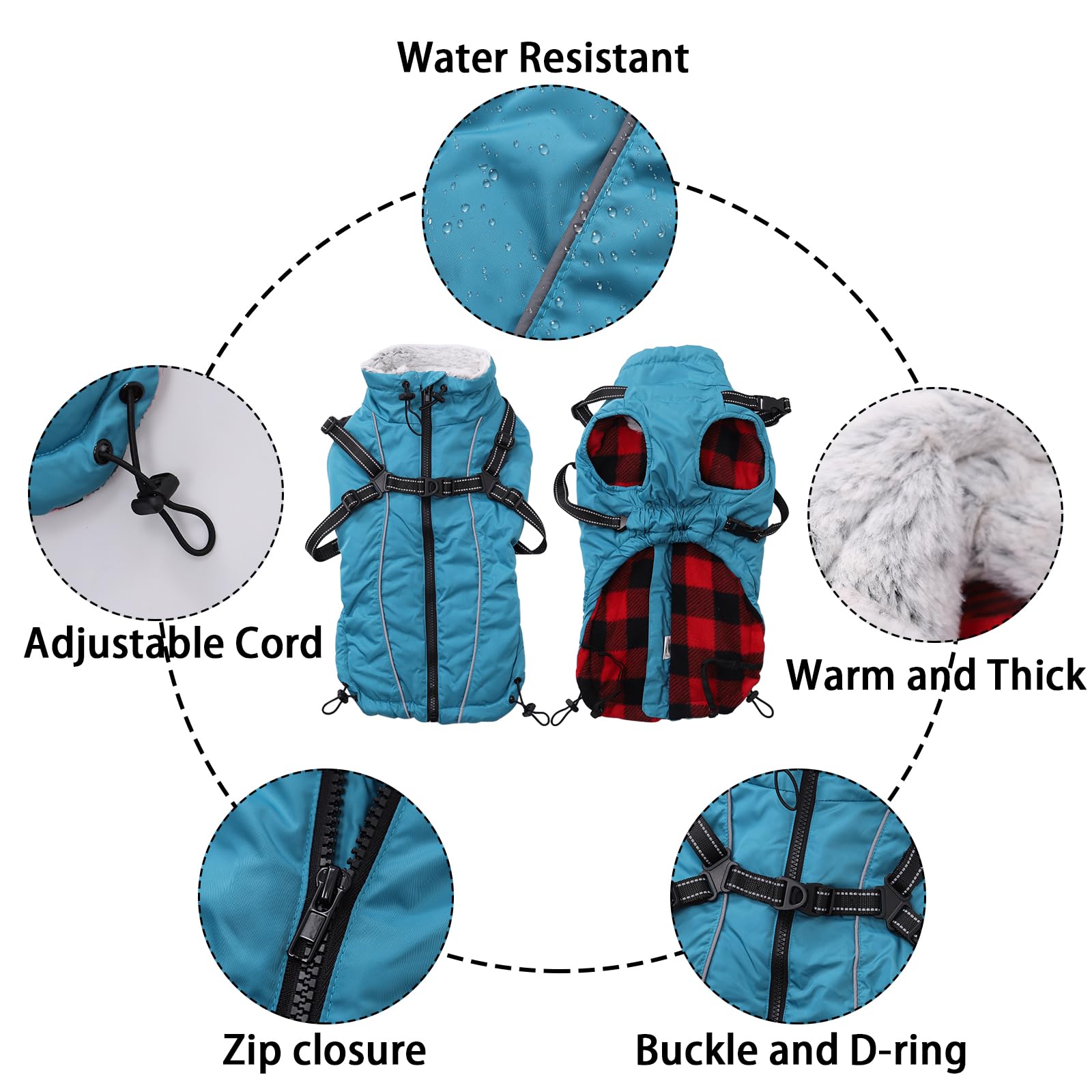 Geyecete Winter Warm Coat with Super inner fleece Dog Jacket Windproof snowproof with Buckle and D-Ring with hood,Pet outdoor jacket - Image 2