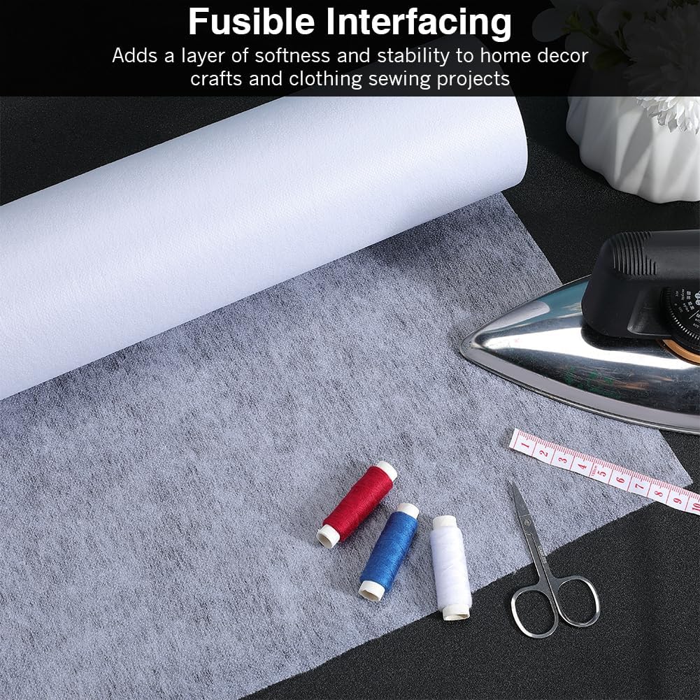 CRASPIRE 54.7Yds x 15.7" Iron on Non Woven Fusible Interfacing Fabric Light Weight Single Sided Polyester Non-Woven for Sewing DIY Craft Quilting Fabric Applique Shirt Dresses Plackets Collars Cuffs