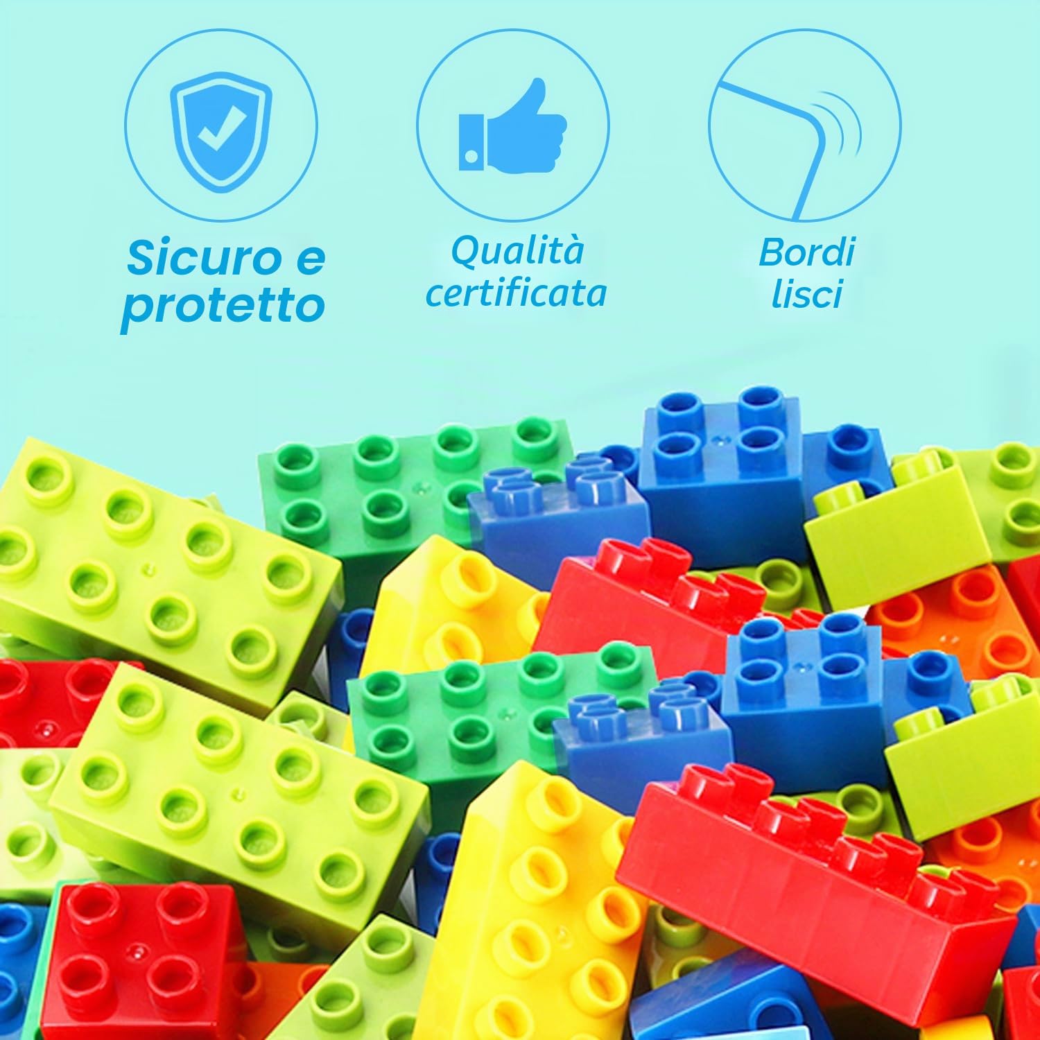 Cabeeskii Grandi mattoncini da costruzione, 168 pezzi di pietre in 6 colori e 2 misure, compatibili con Duplo e tutte le principali marche, giocattolo ideale per bambini dai 3 anni in su