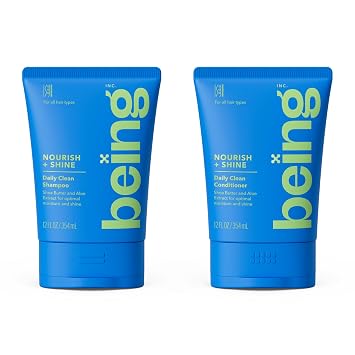 being NOURISH + SHINE Daily Clean Shampoo and Conditioner Set 354mL with Shea Butter and Aloe Extract