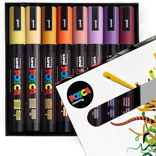 Posca - PC-5M - Paint Marker Art Pens - 1.8-2.5mm  Sunset Tones Set of 8 in Gift Box