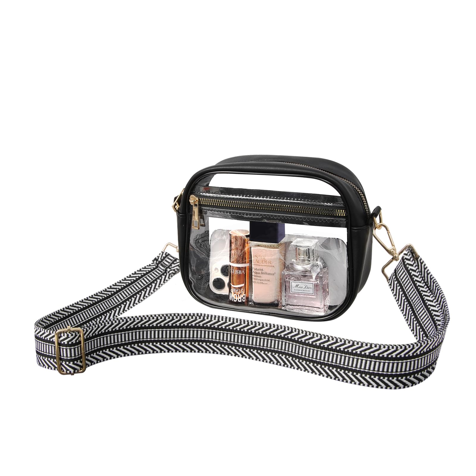 Fibrdoo Clear Bag Stadium Approved, Leather Clear Crossbody Purse Bag for Concerts Sports Events Festivals