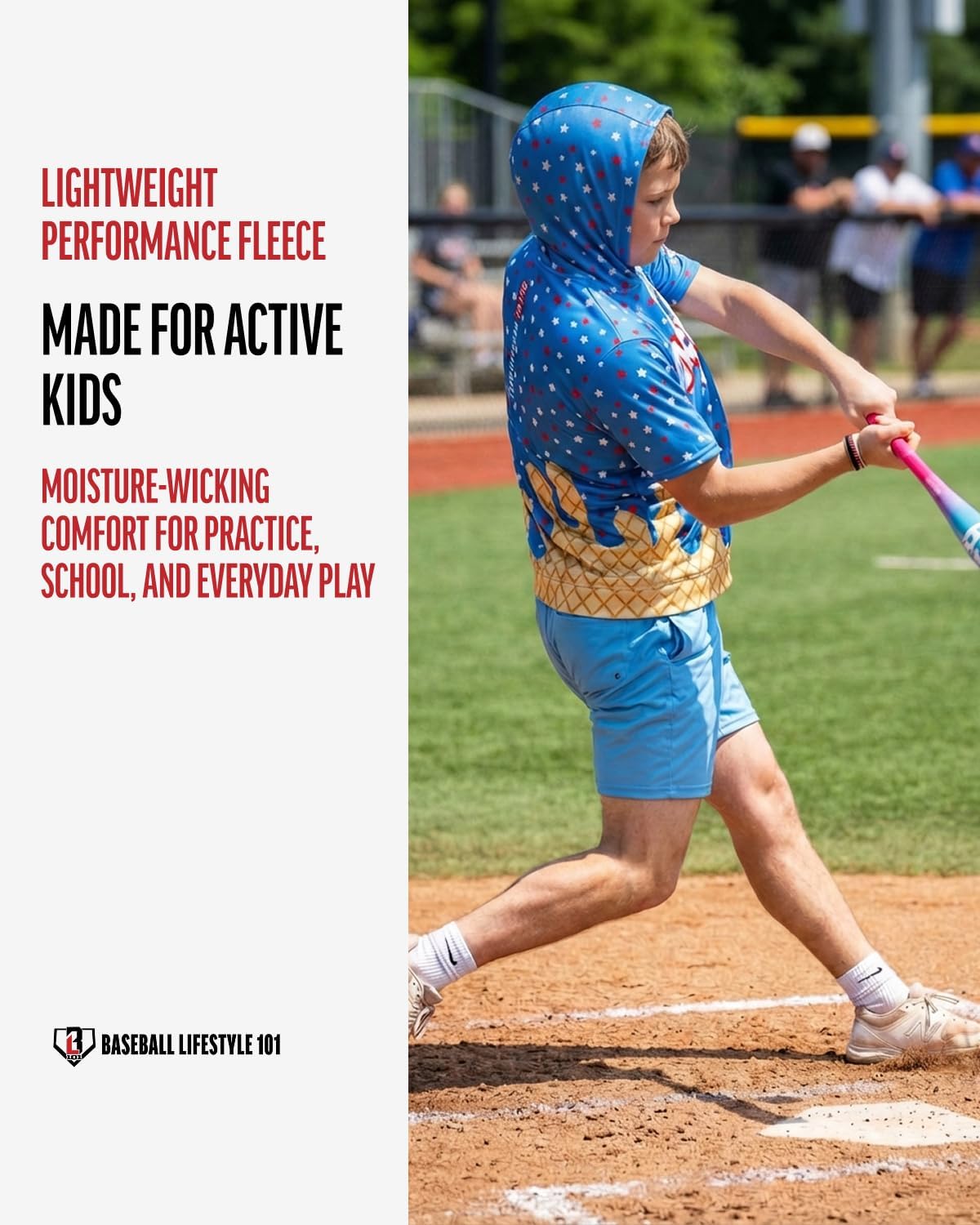 Baseball Lifestyle 101 BSBL SZN Youth Short Sleeve Hoodie with Front pouch pocket V2 Ice Cream Youth Sizes Small to XL - Image 6