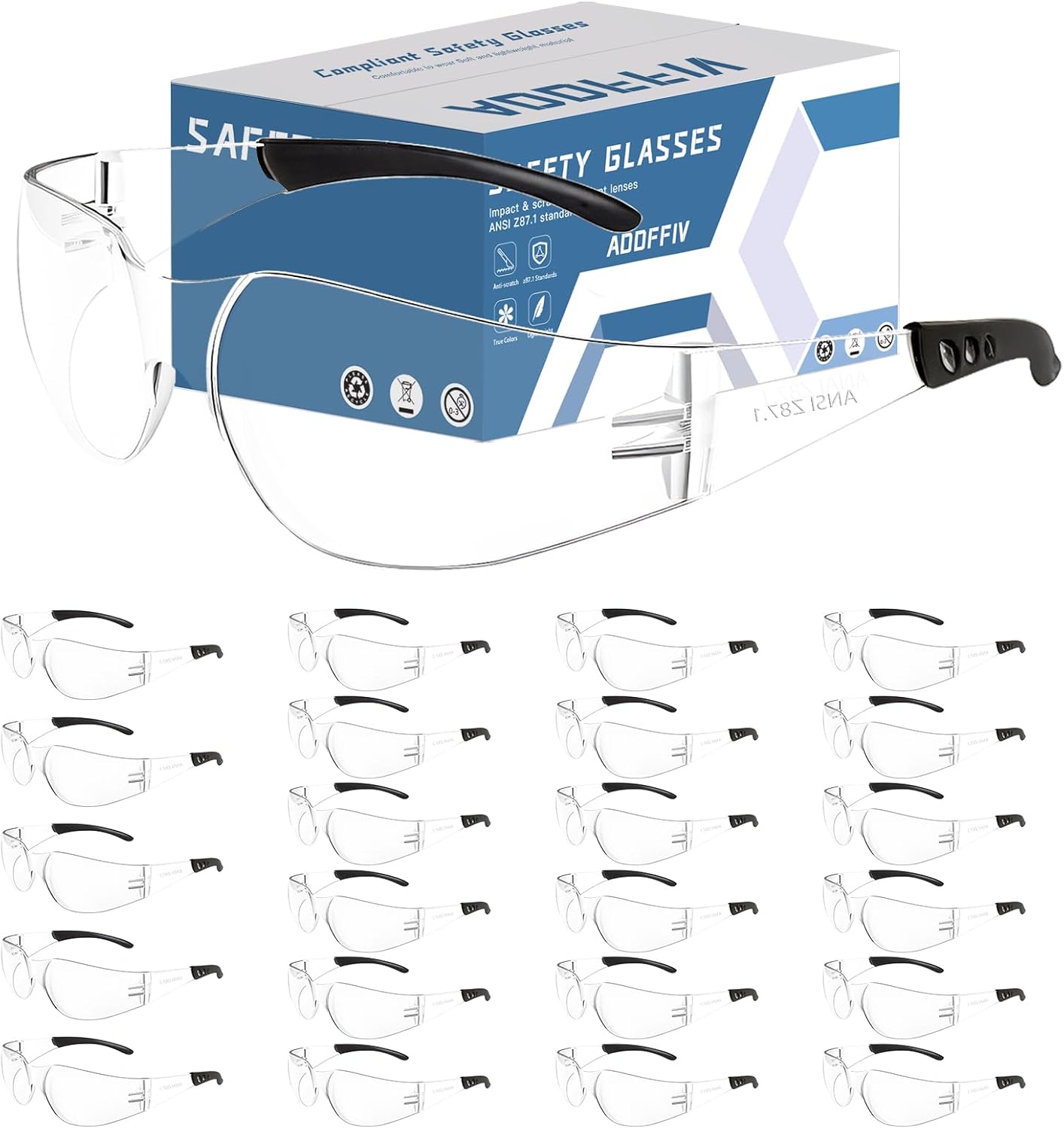 Clear Safety Glasses Bulk of 24,ANSI Z87.1 Impact Resistant Lens Eye Protection for Lab,Construction