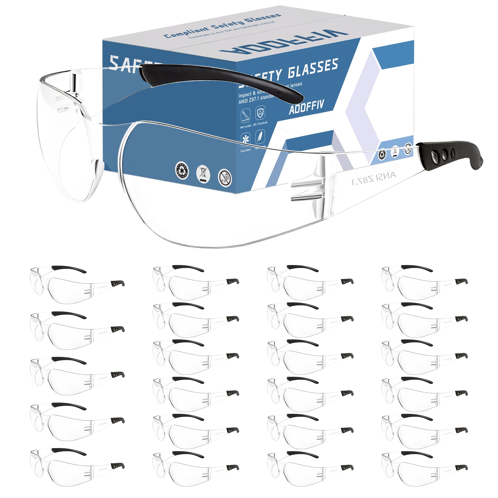 AOOFFIV Clear Safety Glasses Bulk of 24,ANSI Z87.1 Impact Resistant Lens Eye Protection for Lab,Construction