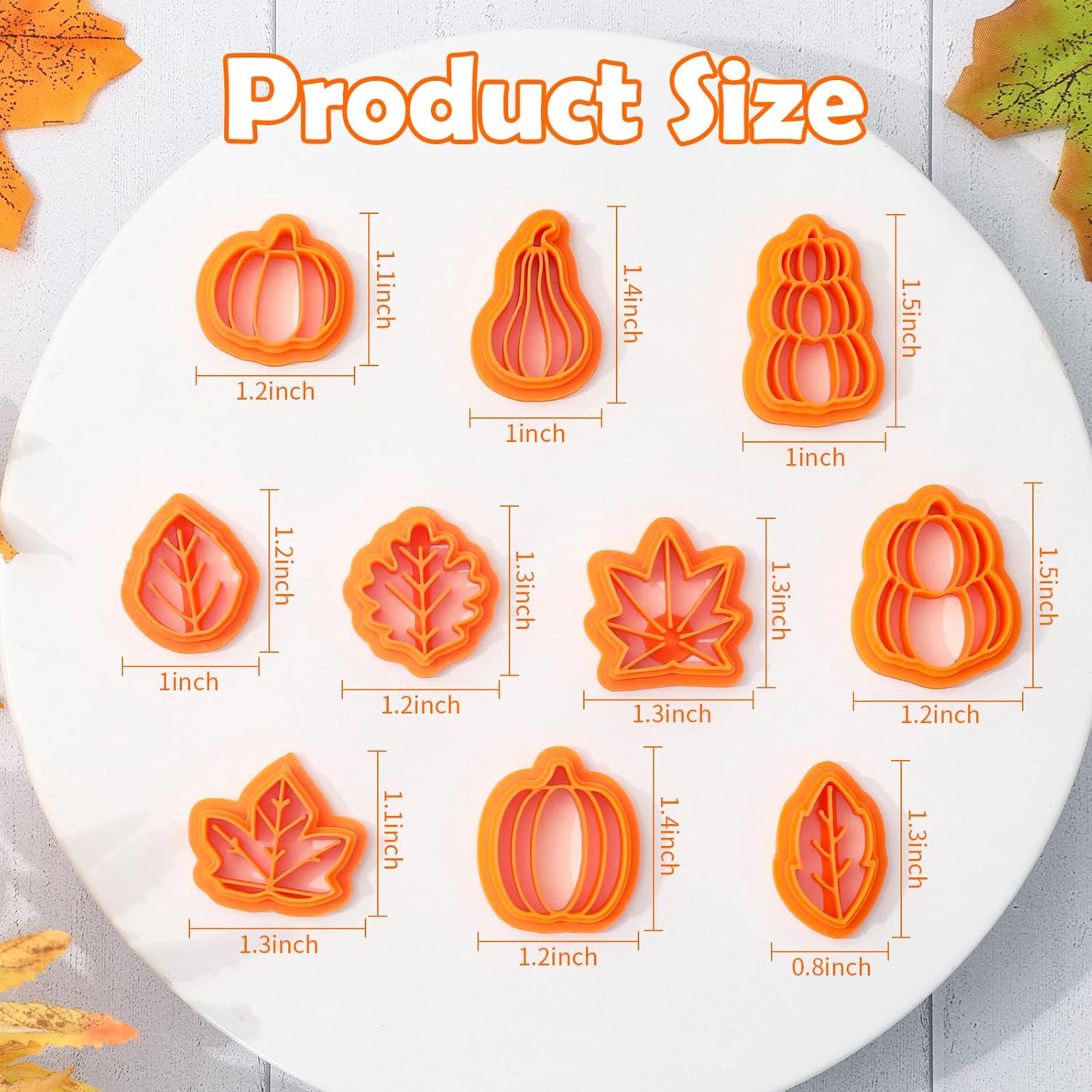 JarThenaAMCS 10 Pcs Fall Polymer Clay Cutters for Jewelry Making 10 Shapes Earring Cutters Pumpkin Maple Leaf Clay Molds for Autumn Thanksgiving Supplies