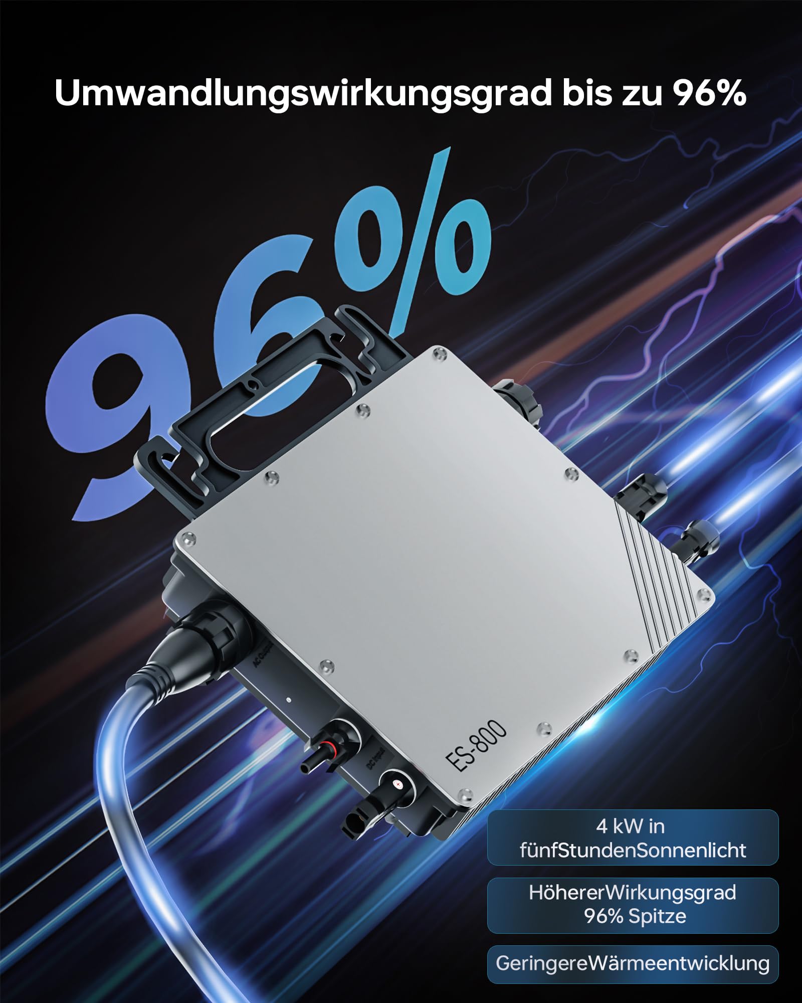 Micro inverter da 800 W, inverter solare MPPT, ingresso di rete microsolare, Plug and Play, facile installazione, sorveglianza WiFi con app IP67, impermeabile