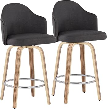 LumiSource Ahoy Upholstered Counter Stools for Kitchen Counter with Wood Frame, Counter Height Chairs, Bar Stools Set of 2, Counter Height Chairs, Bar Stools for Kitchen Island