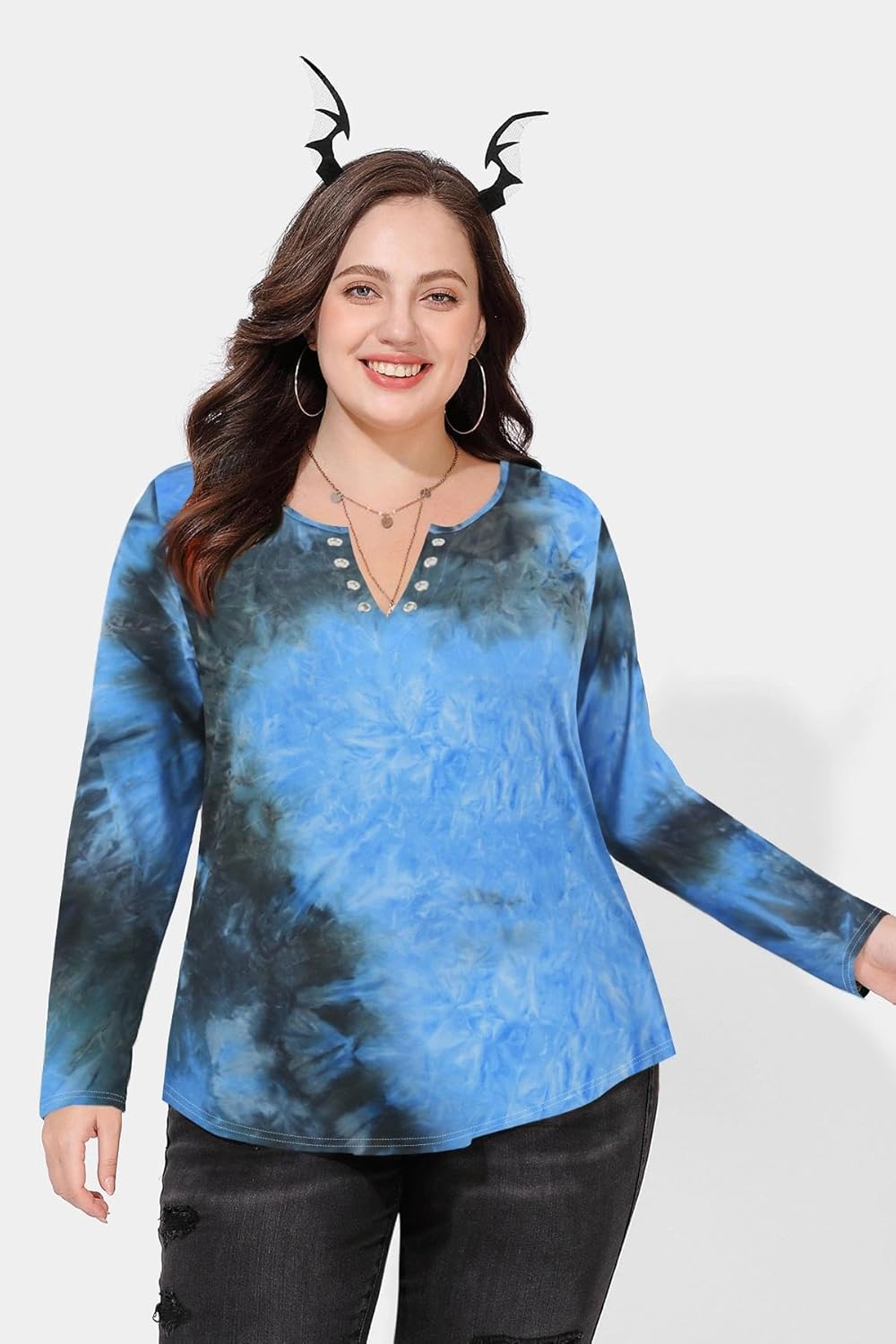 TIYOMI Plus Size Tops for Women Long Sleeve Shirts V Neck Sexy Eyelet Tee Fall Winter Blouse XL-5XL (14W-28W) - Image 3