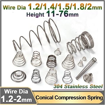 Conical Compression Spring Conical Cone Compression Spring 304 Stainless Steel Wire Diameter 1.2 1.4 1.5 1.8 2mm Taper Tower Pressure Spring Length 11-76mm(1.5x12-36x40-6)