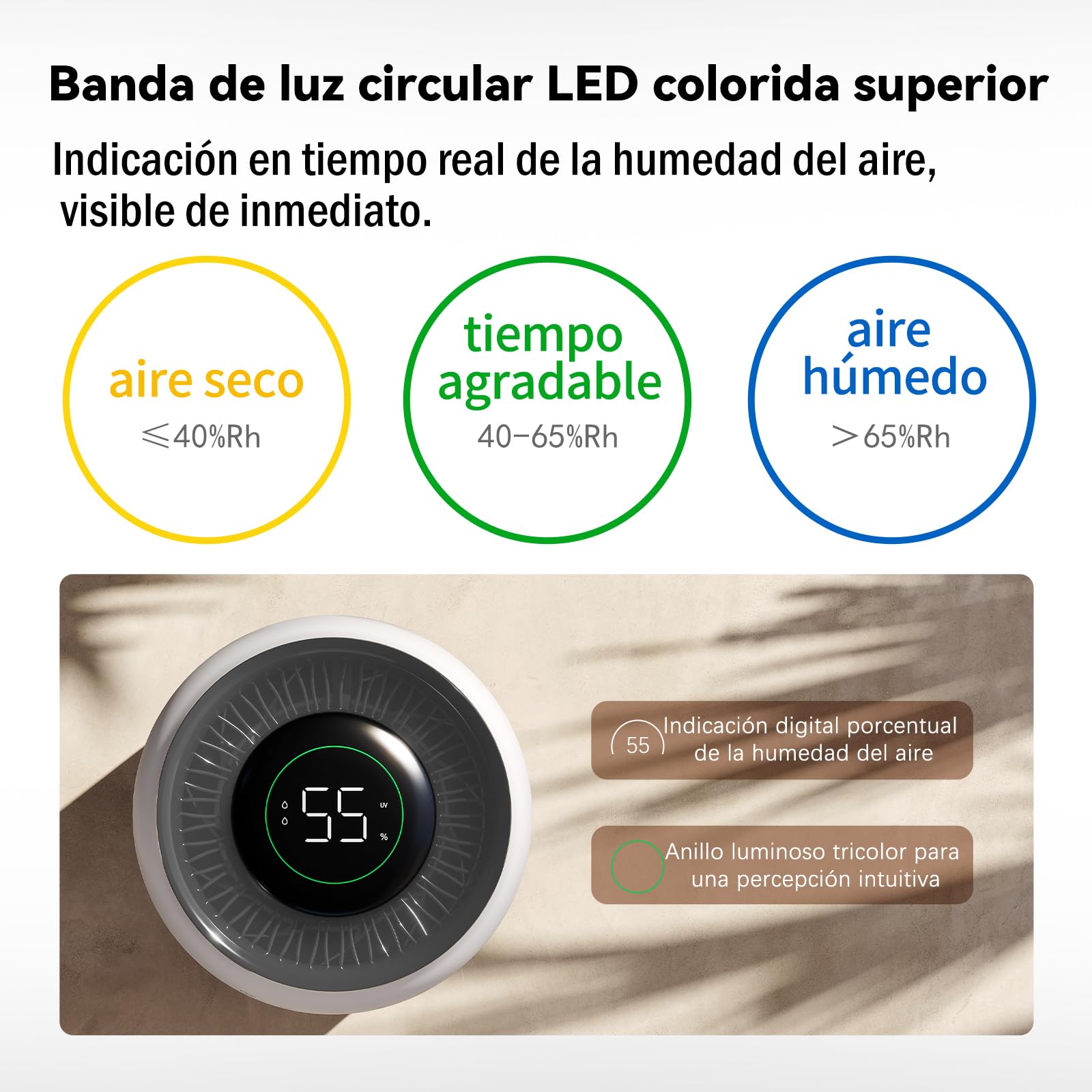 Humidificador de evaporación en frío, sin niebla, sin niebla, para personas alérgicas y embarazadas de hasta 45 m², habitación infantil, habitación de bebé, dormitorio, purificador de aire