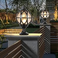 Vista 7 de Lámpara de poste para exteriores, base E26 de 60 W máx. Luces de columna con carcasa de aluminio negro más vidrio ámbar IP55 impermeable linterna