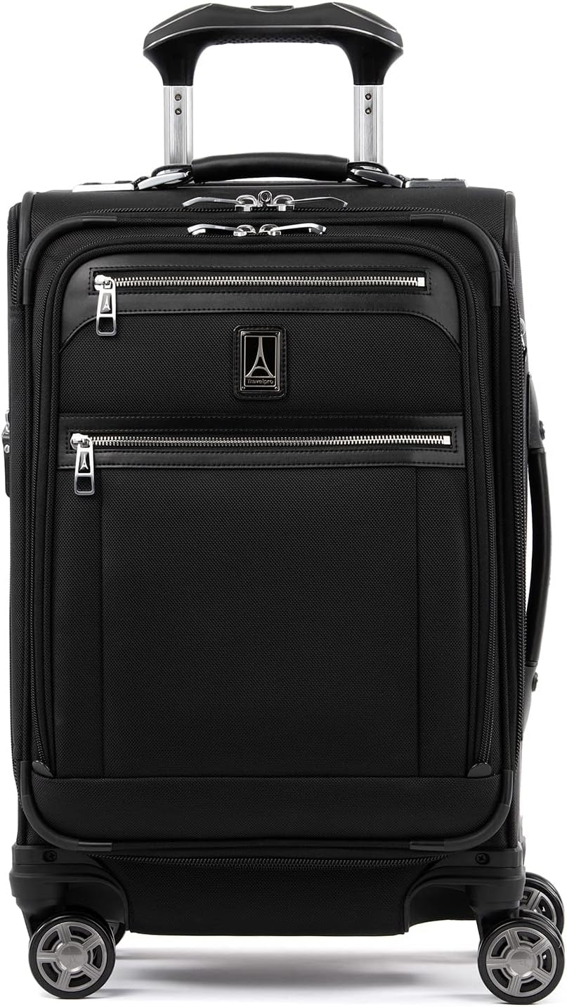 Platinum Elite Softside Expandable Carry on Luggage, 8 Wheel Spinner Suitcase, USB Port, Laptop and Tablet Sleeves, Men and Women, Shadow Black, Carry On 20-Inch