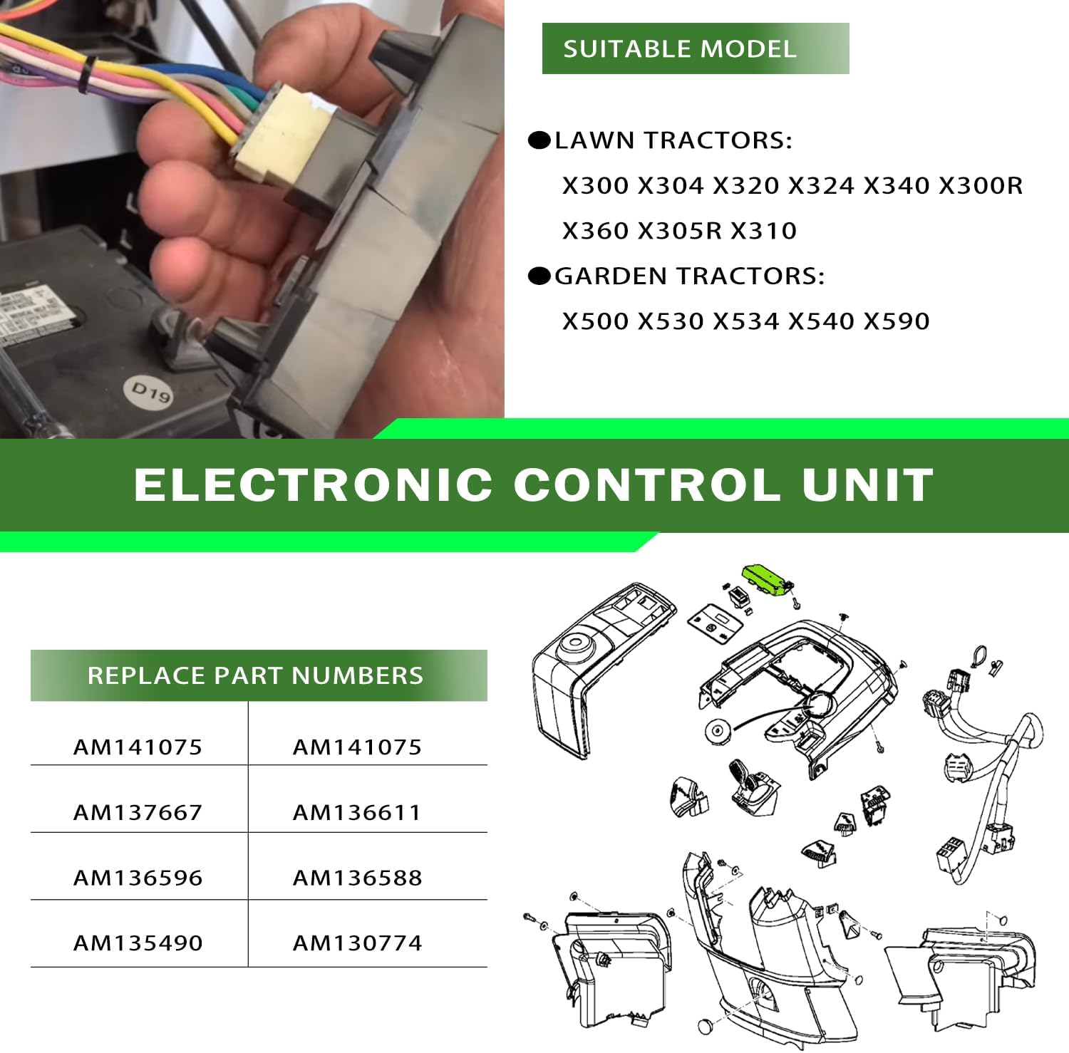 Replacement for AM141075 Electronic Control Unit for X300 X304 X320 X324 X340 X300R X360 X305R X310 X500 X530 X590