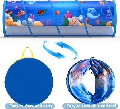 Ocean Play Tunnel for Toddlers, Pop Up Undersea World Crawl Through Tunnel, Collapsible Portable Play Tunnel Indoor Outdoor Action for Boys and Girls