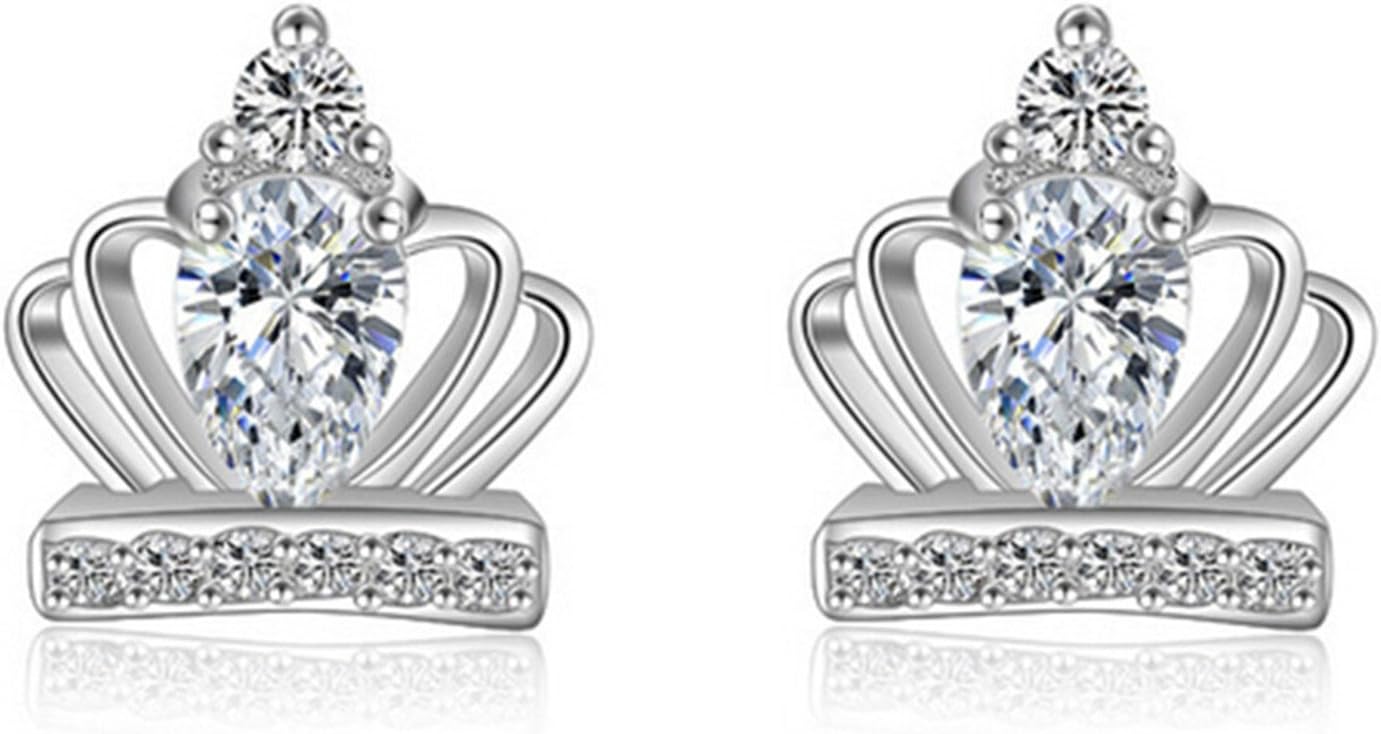 Fashion Earrings 925 Sterling Silver Sparkling Diamond Zircon Imperial Princess Crown Stud Earrings for Women