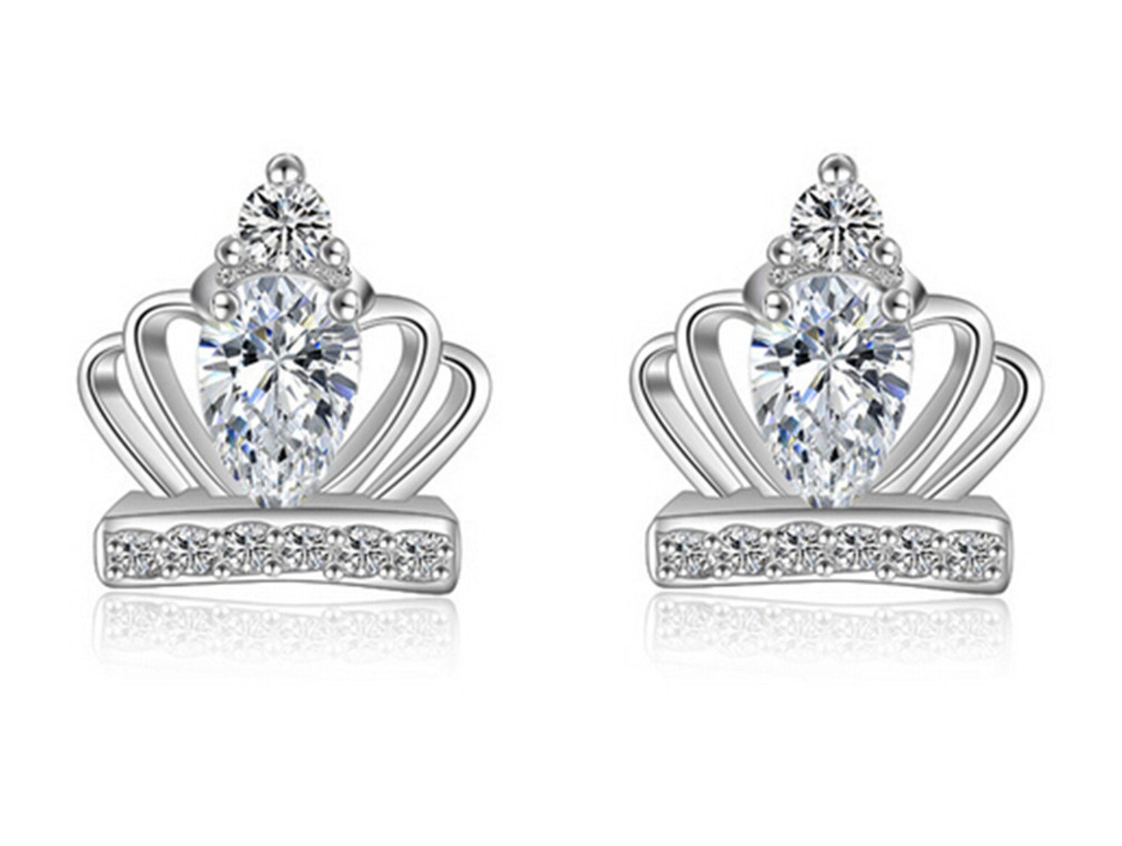 BoowholBoowhol Fashion Earrings 925 Sterling Silver Sparkling Diamond Zircon Imperial Princess Crown Stud Earrings for Women