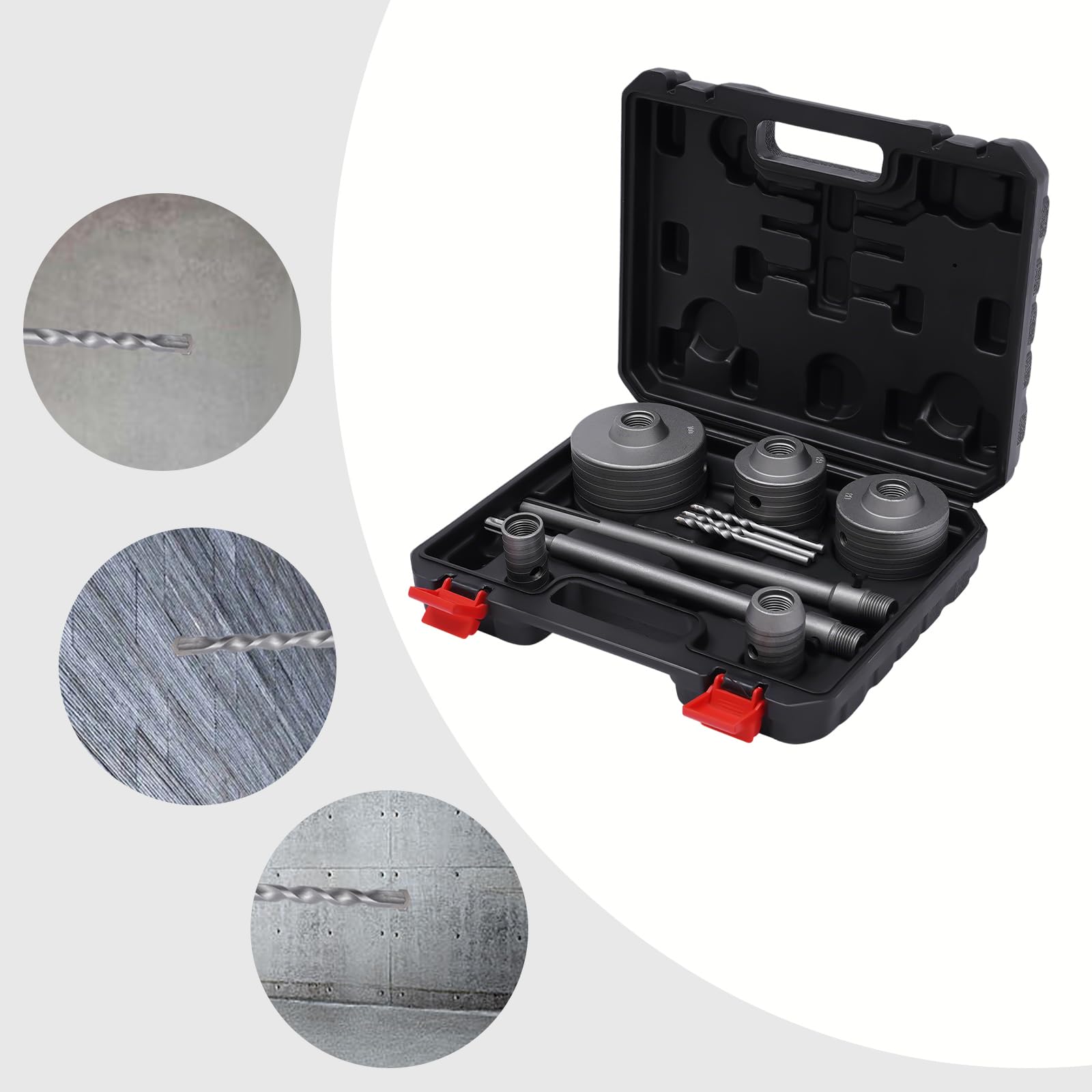 Zestaw 9 wierteł do betonu, Ø 30/40/68/80/100 mm, z adapterem SDS, wiertłem rdzeniowym, otwornicą, otwornicami ściennymi, do cementu, cegły, muru, cementu