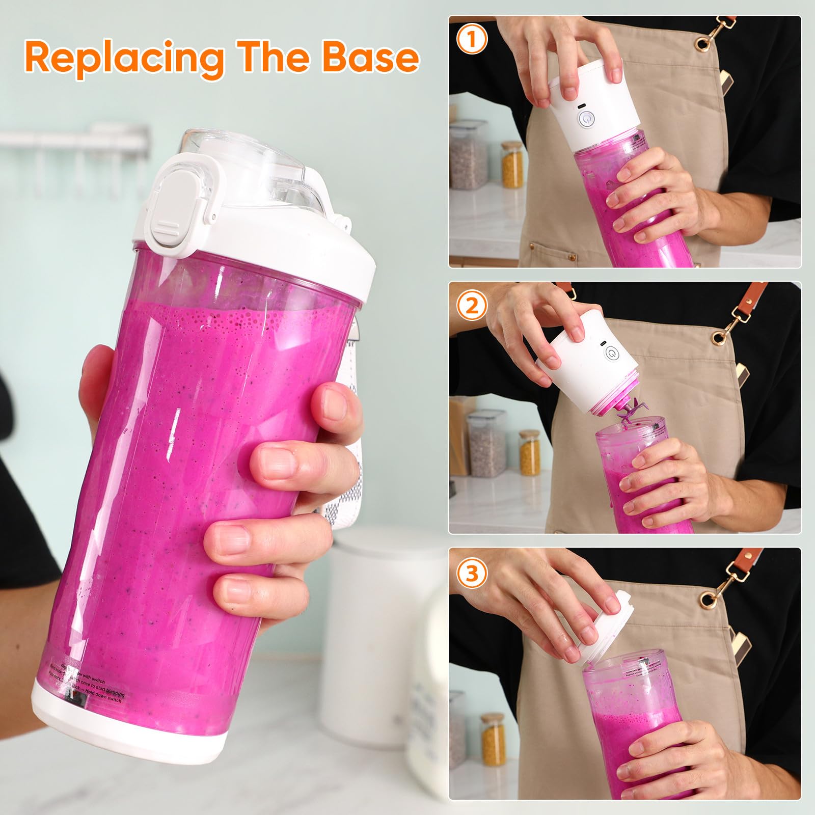 Uonlytech Tragbarer Wiederaufladbarer Entsafter 600ml mit PC Material Leicht und Modern für Frischen Saft Unterwegs und Einfache Bedienung