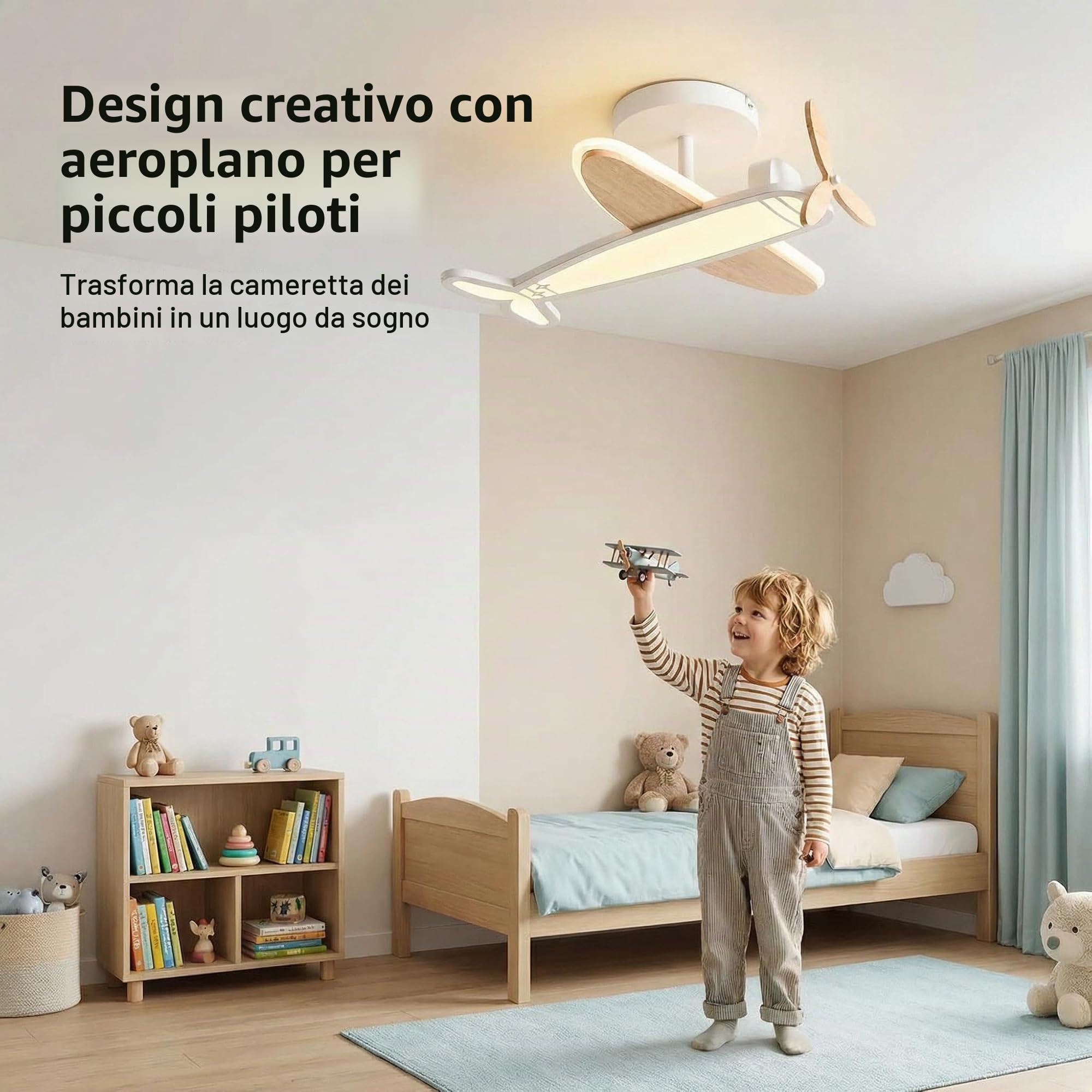 Lampada da soffitto LED dimmerabile per bambini, 40W lampada da soffitto LED con telecomando 3000K-6500K moderno aereo per bambini Led plafoniera per camera da letto