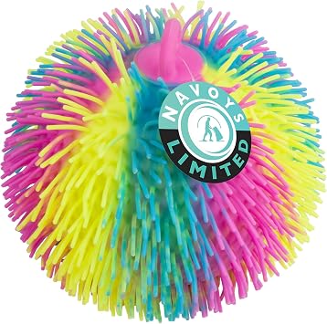 Rainbow Sensory Puffer Ball   22cm/8.5" Stress Relief Toy with Spiky Texture & Stretchy Strings | Soft Silicone Tactile Fidget Ball for Focus, Relaxation & Motor Skill Development
