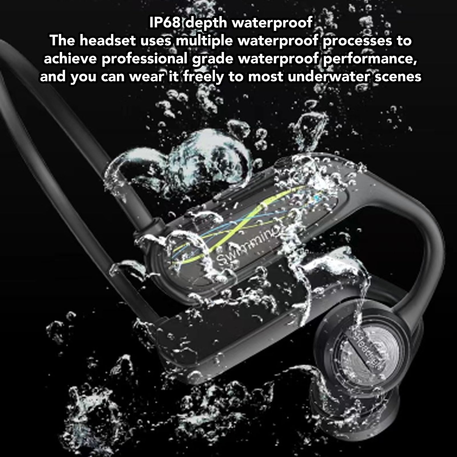 Cuffie a Conduzione Ossea, IP68 Cuffie Stereo Bilaterali per Nuoto Impermeabili Auricolari Aperti per Nuoto Ciclismo Corsa Surf Immersioni Memoria 16G (BLACK)