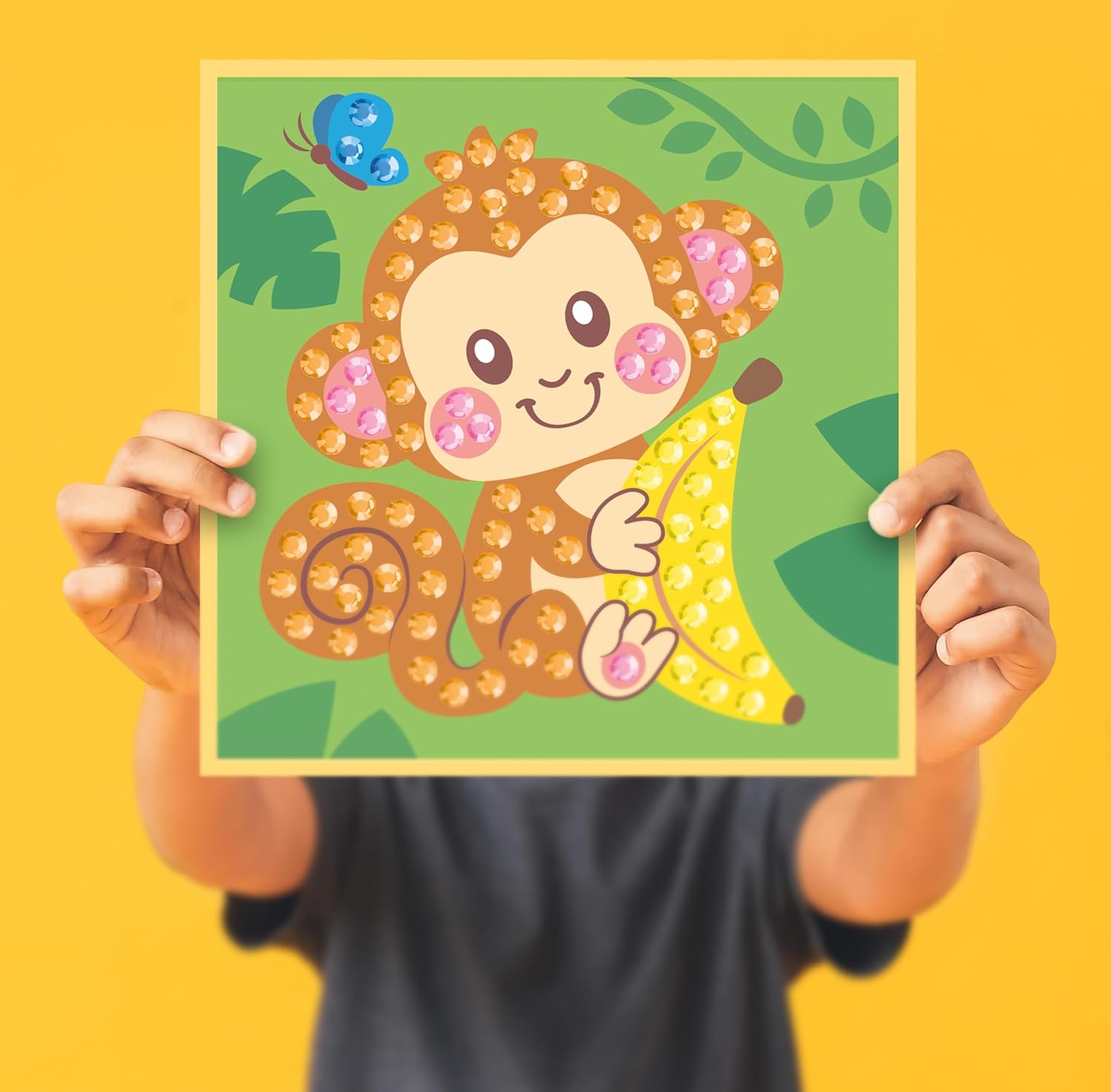 Kitfix - Diamond Art Mini Cheeky Monkey - Big Diamonds - Diamond Painting for Children 5+ - 12,5 x 12,5cm - for Girls and Boys - 2508