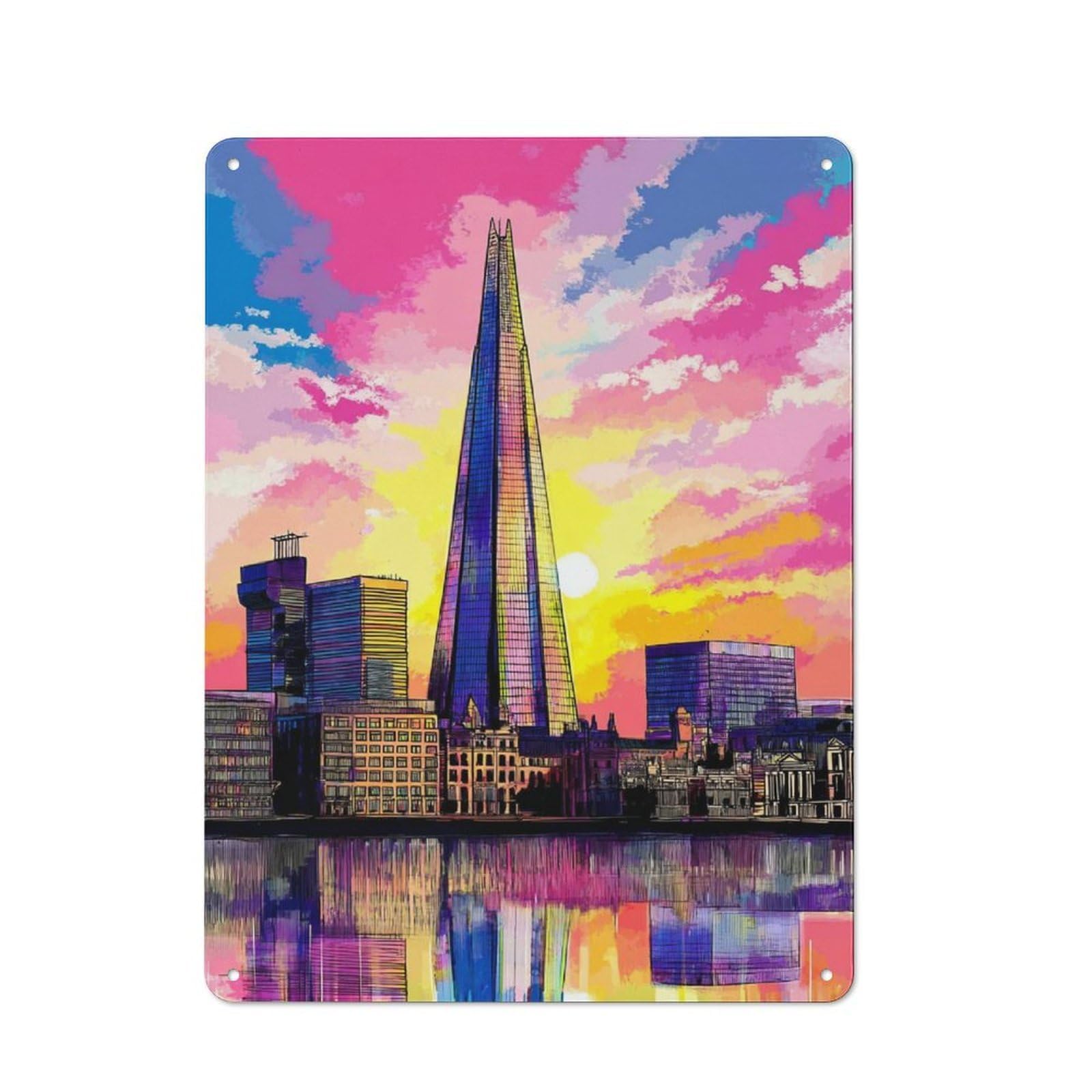 Junmoney London Skyline The Shard At Sunset Tin Wall Plaque 40X30cm With For Café Or Restaurant, Suited To Restaurant Decor Fans