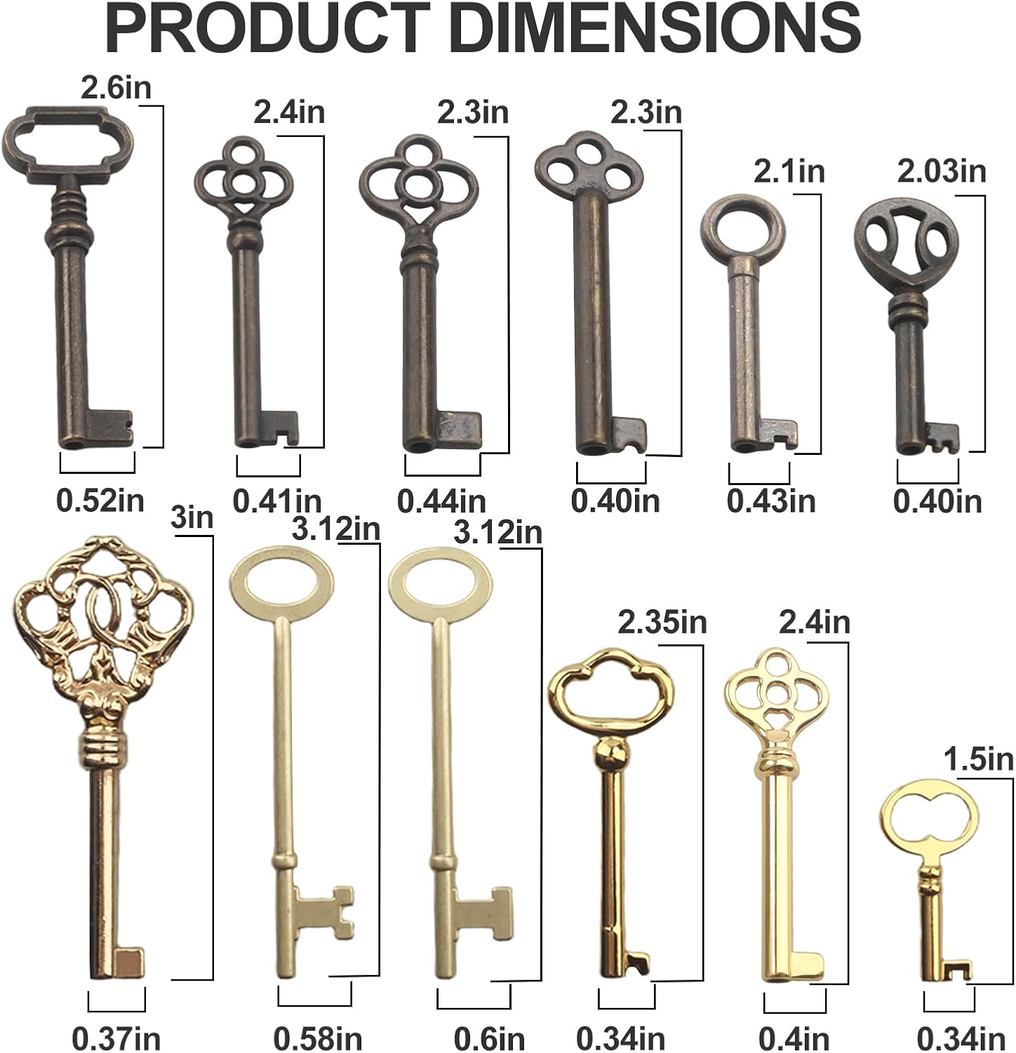 Skeleton Key Set,Universal Skeleton Replacement Keys, Vintage Keys Kit for Antique Dresser, Chinese Cabinet, Antique Furniture and Old Style Cabinets or Doors (12 pcs)