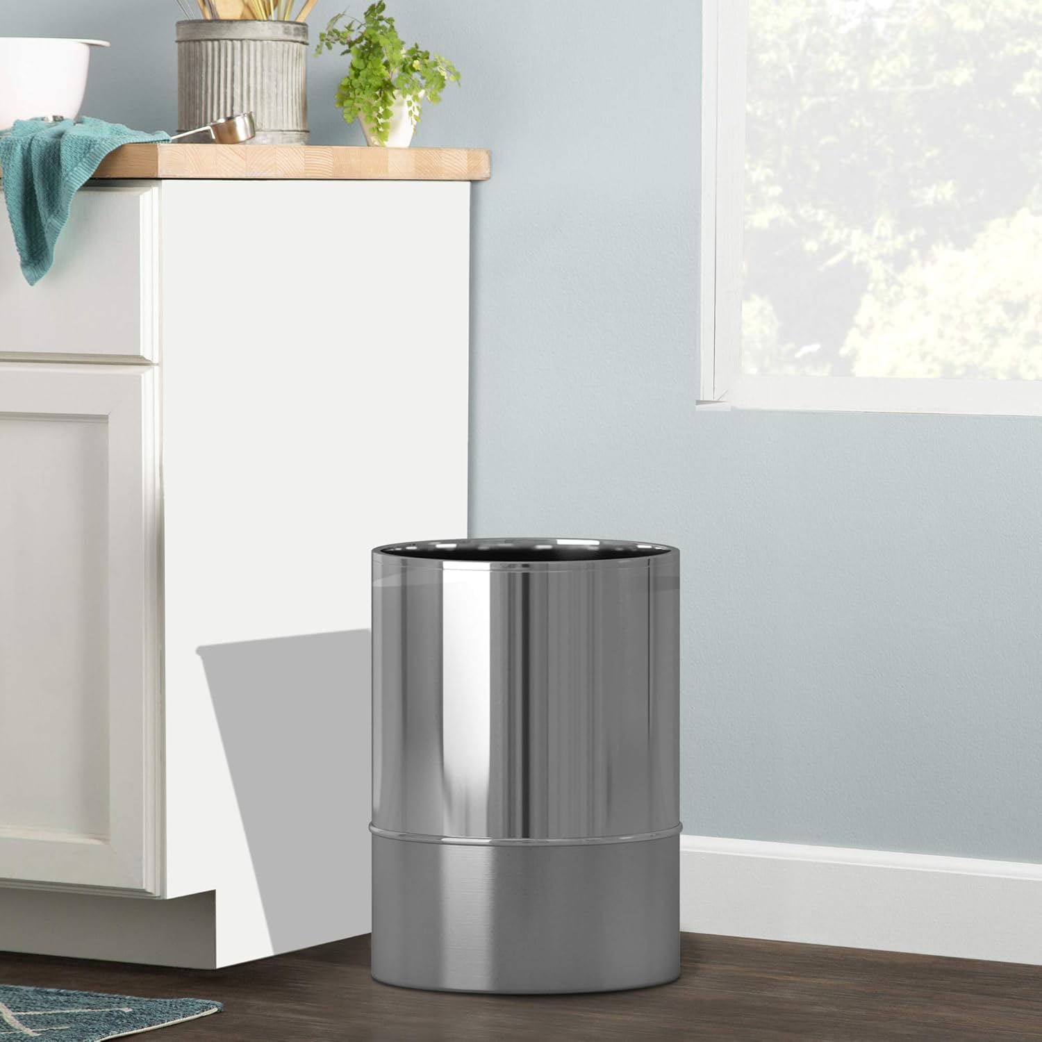 nu steel Parkston Two-Tone Metal Rust Resistant Stainless Steel Small Trash Can Wastebasket, Garbage Container Bin for Bathrooms, Powder Rooms, Kitchens, Home Offices