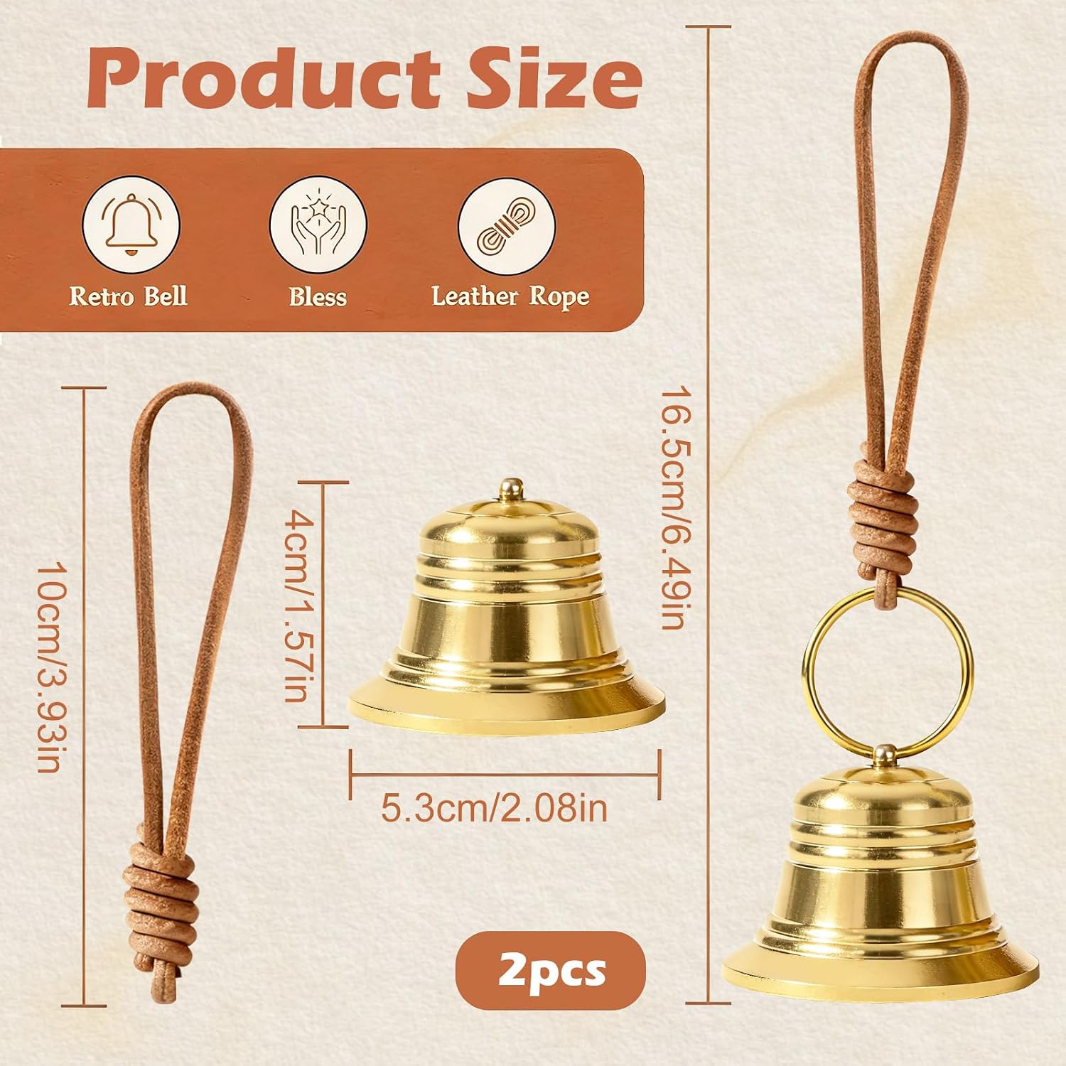 2PCS Brass Bells for Door Knob, Shopkeepers Bell for Door Opening