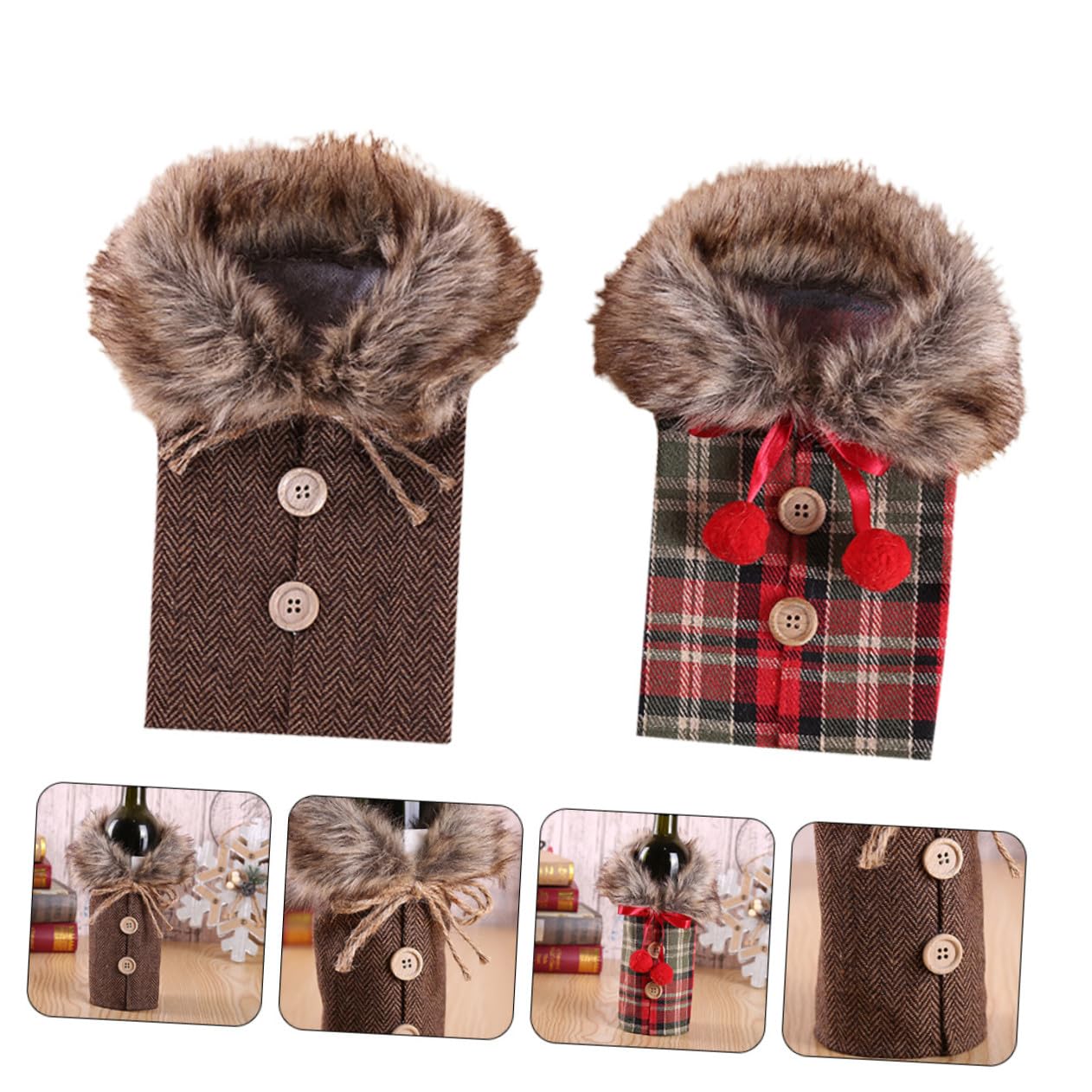 DOITOOL 2pièces Housse pour Bouteille de Vin Décoration de Fête de Noël de Housses Cadeau de Fête de Noël