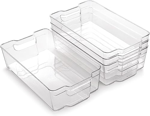 Miniatura 9 de BINO - 4 cubos de almacenamiento apilables de plástico, organizadores de refrigerador, almacenamiento y despensa, para nevera, congelador y despensa