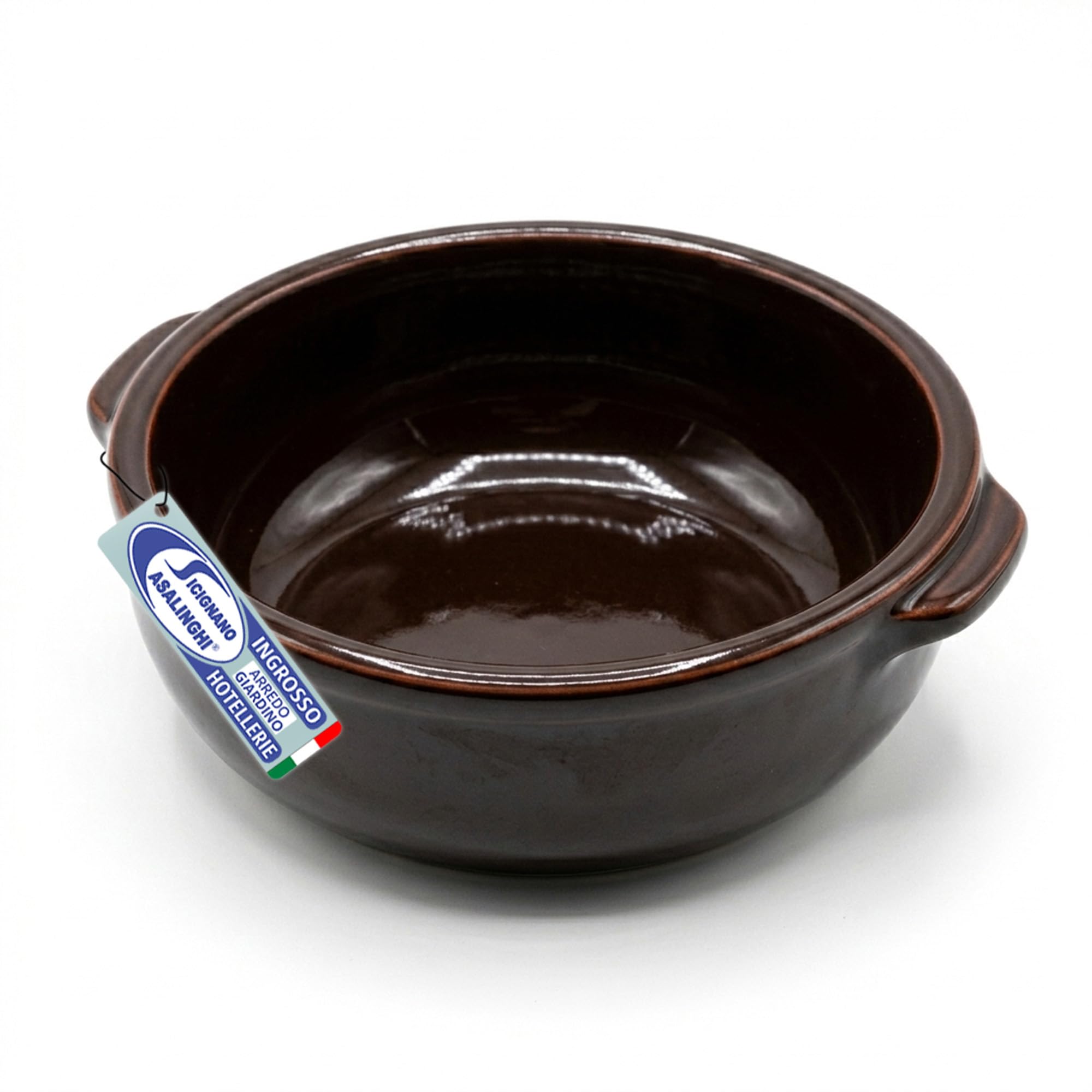 Sicignano Tegamino in Terracotta Smaltata per Forno e Gas, Teglia Terrina Ø 15,5 x 5,5 cm, Gnocchi alla Sorrentina, Parmigiana, Messicana (Marrone)