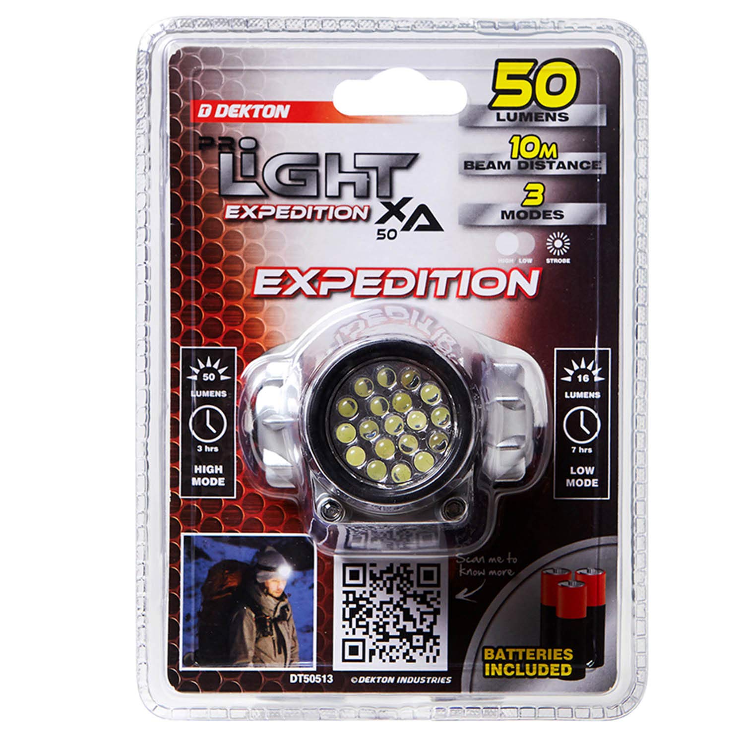 Dekton Expedition XA 50 COB LED Torch 50 Lumens 10M Headtorch With Batteries