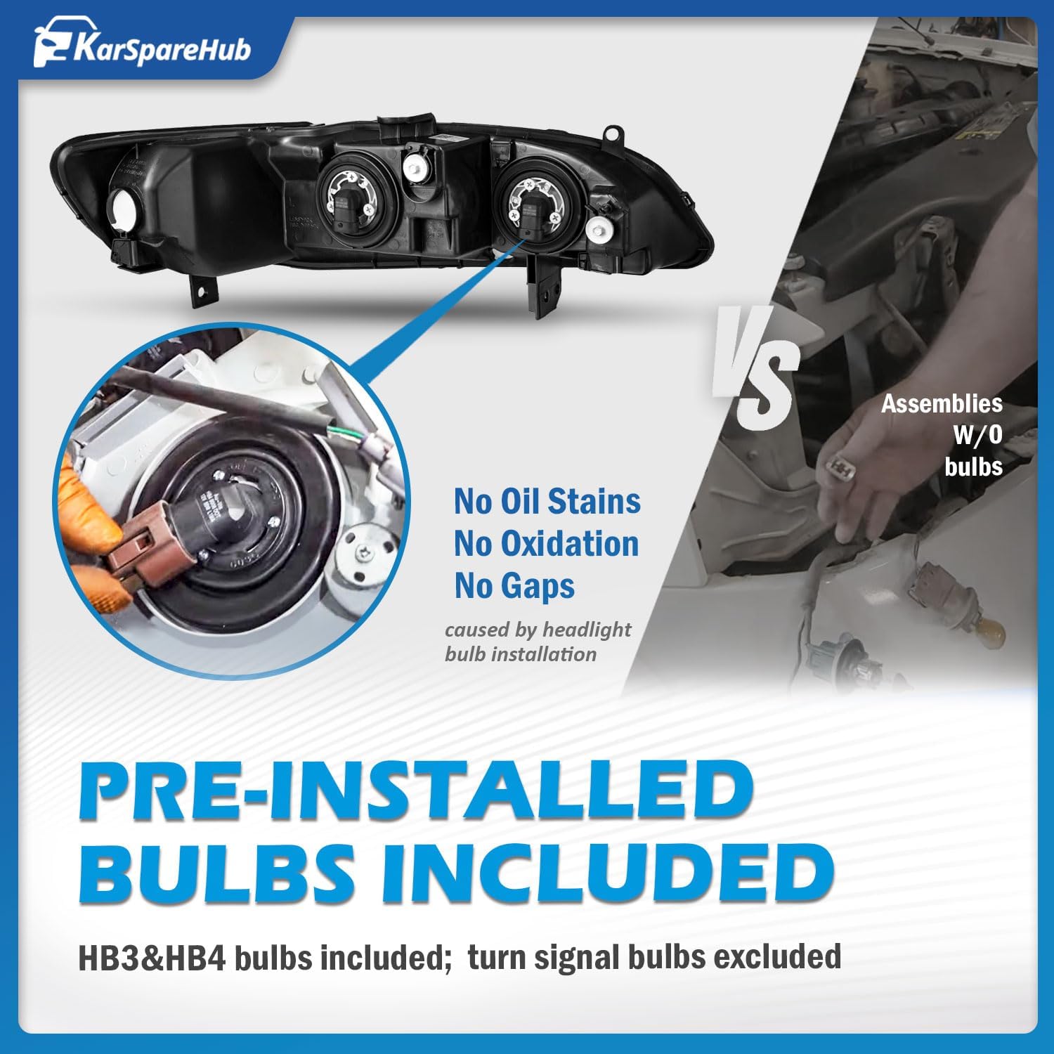 Headlights Assembly for 1998-2002 Honda Accord 2/4DR Headlamp Replacement Chrome Housing Amber Reflector Driver & Passenger Side