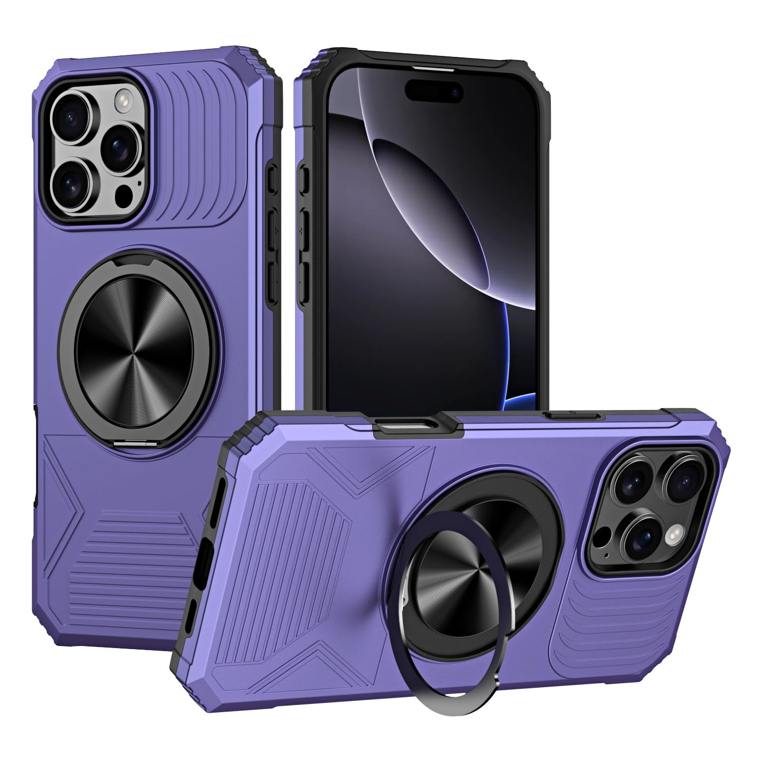 Coque violette pour iPhone 14 rigide en silicone avec anneau support magnétique - 8
