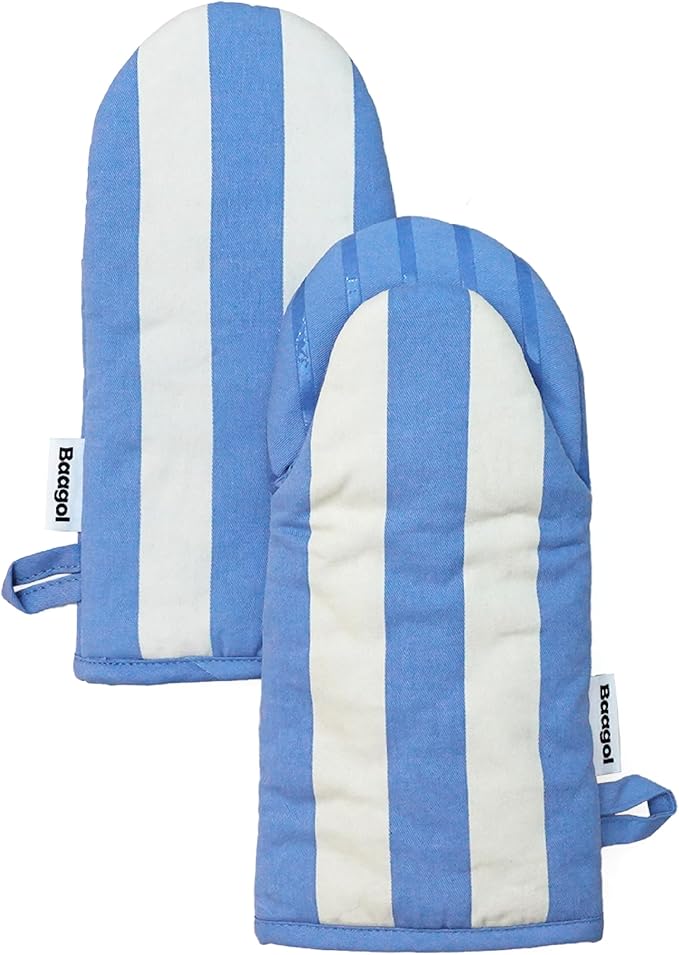 Non-Slip Cotton Kitchen Oven Mitt Set, Modern and Cute Kitchen Mittens with Non-Slip Silicone Grips and Hanging Loops, 2 Piece, 12" x 5.5" (Blue Cheese)