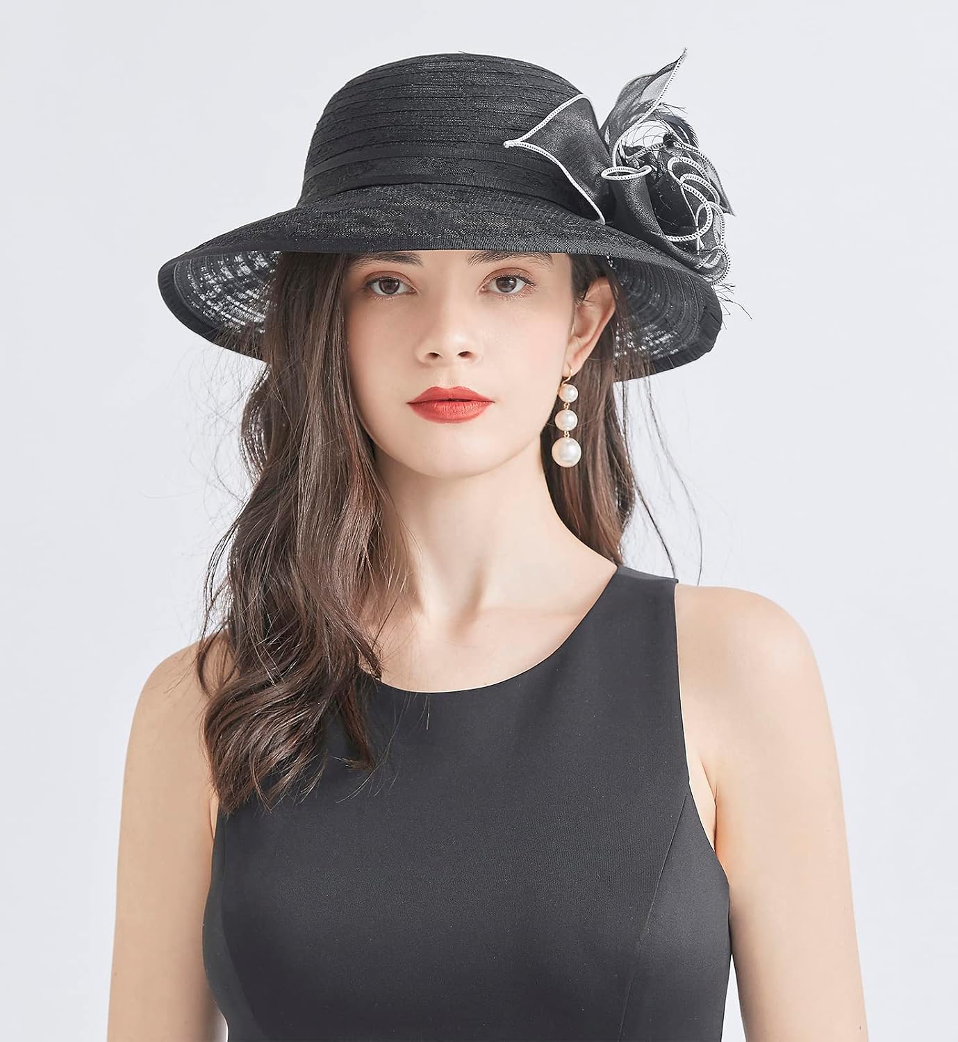Organza Fascinator Hat, Lace Black with White Edge