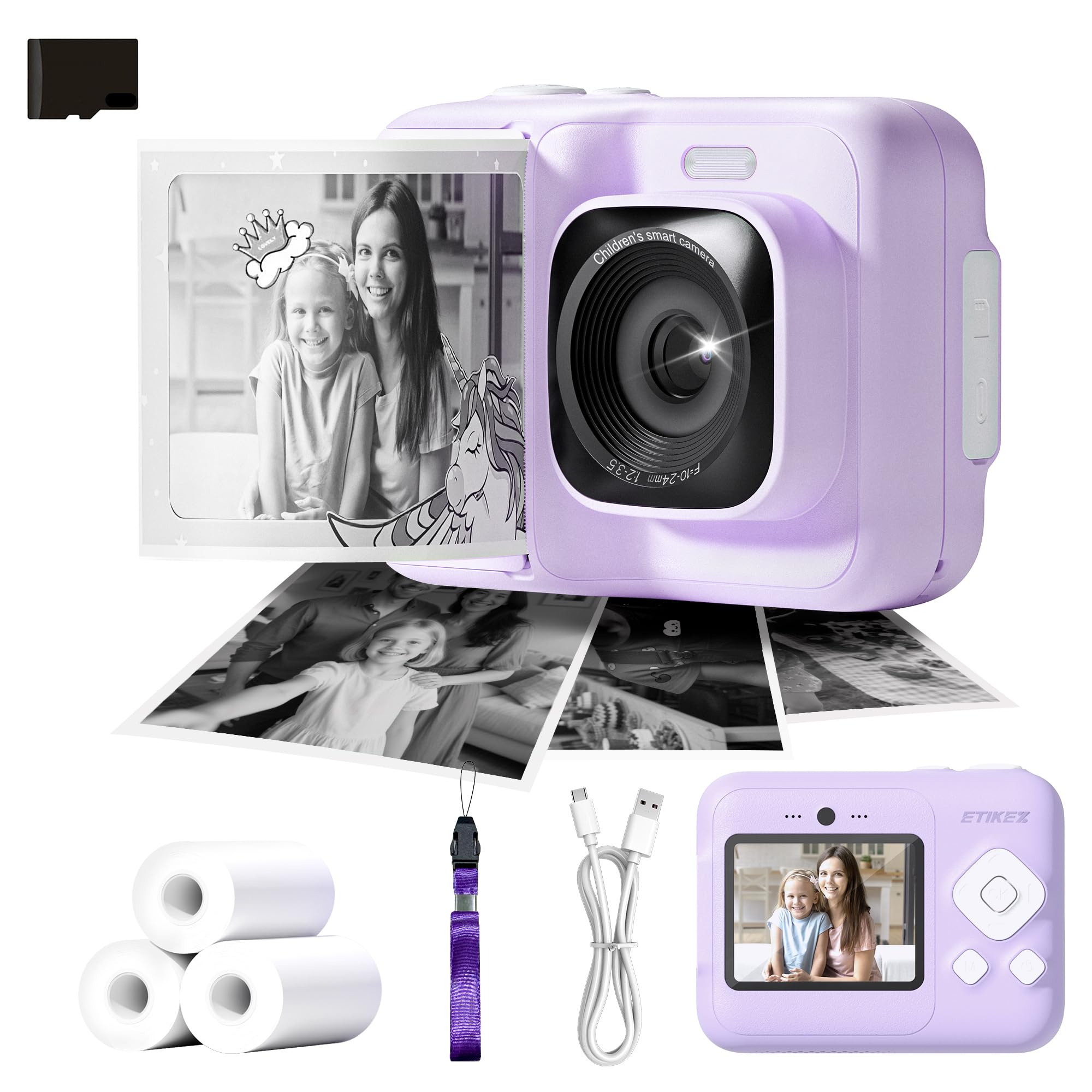 Instant Print Camera for Kids, HD Digital Camera, Christmas Birthday Gifts for 4 5 6 7 8 9 10 Year Old Girls Boys, Portable Toy Printer with 32GB SD Card & 3 Rolls Printing Paper, Mauve