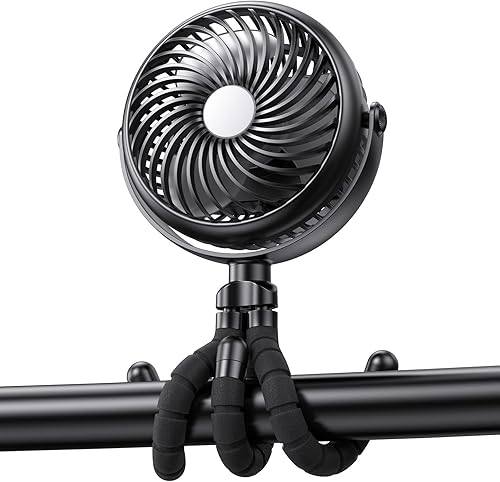 Ventilador portátil para cochecito: batería recargable de 5000 mAh con trípodes flexibles, pivote de 360°, 20 horas de funcionamiento, ventilador