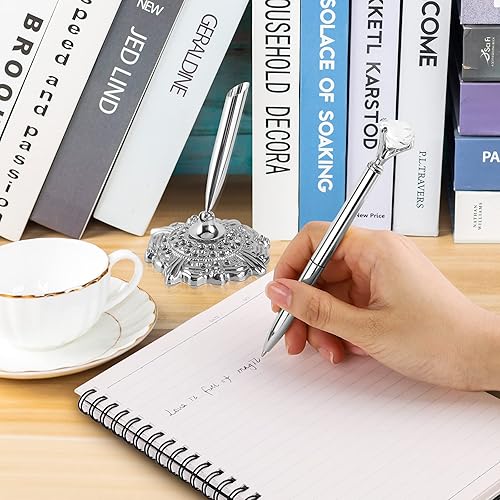 Miniatura 6 de Juego de bolígrafo redondo hueco con bolígrafo de cristal grande para boda, compromiso, fiesta, recuerdos, plateado